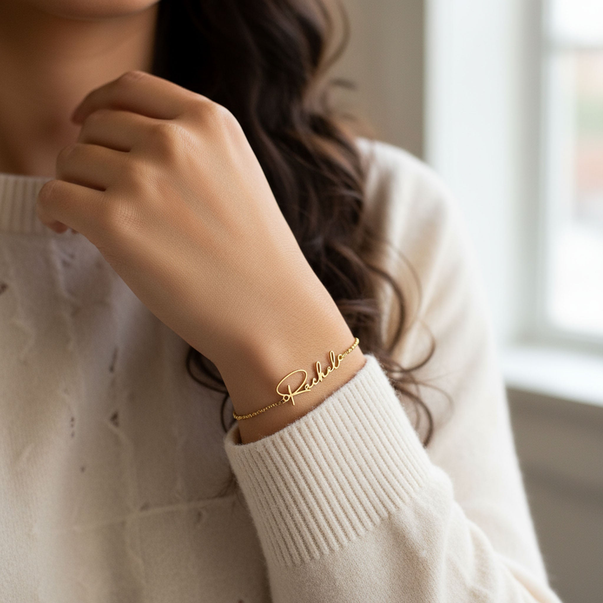 Vermeil / Style 1 / 5.5" - 7" Inches Bracelet Personalised Name Bracelet HBD Dainty Personalised Name Bracelet in Gold or Silver – Custom Jewellery Gift - Font2