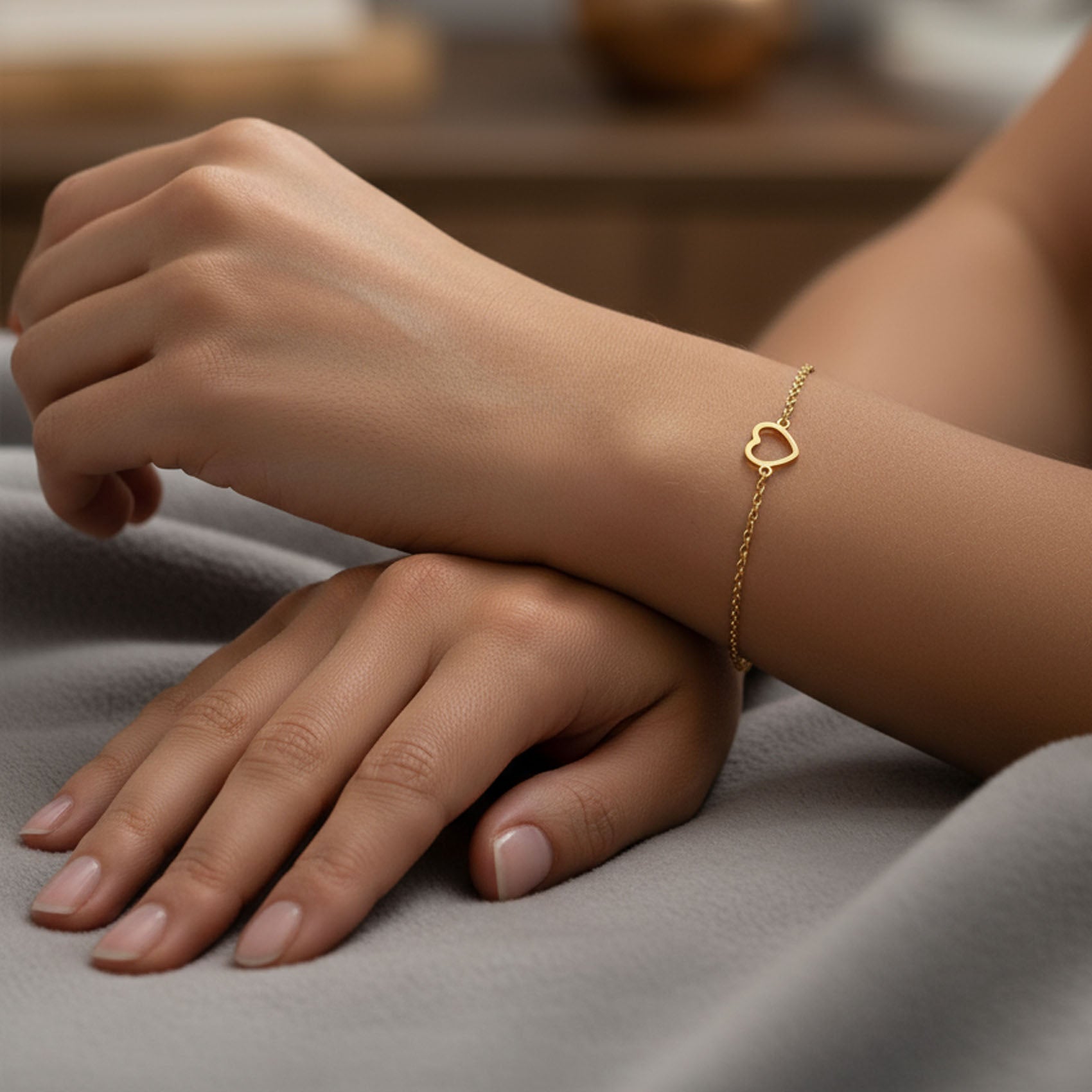 Vermeil / Style 1 / 6.5" - 8" Inches Bracelet Heart Bracelet HBD Heart Bracelet in 18k Gold or Sterling Silver with Charm & Birthstone Option