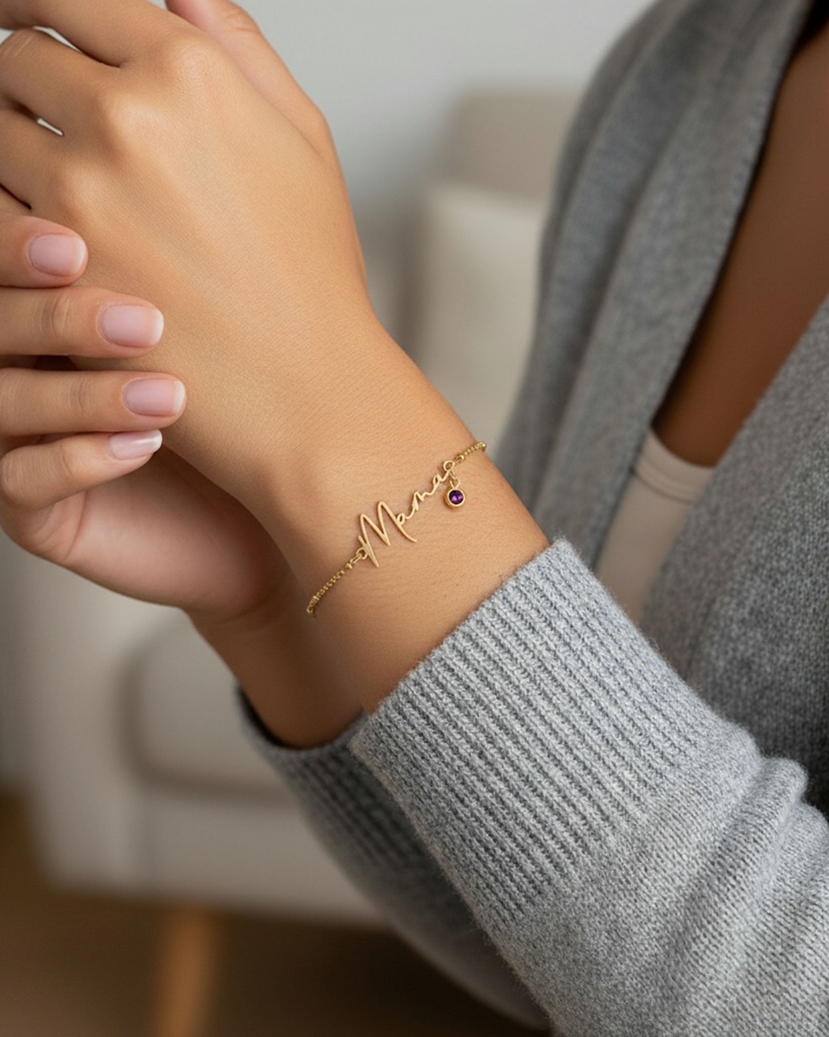 Vermeil / Style 1 / 6.5" - 8" Inches Bracelet Mama Bracelet with Birthstone HBD Mama Bracelet with Optional Birthstone in 3 Chain Styles - 18ct Gold or Sterling Silver