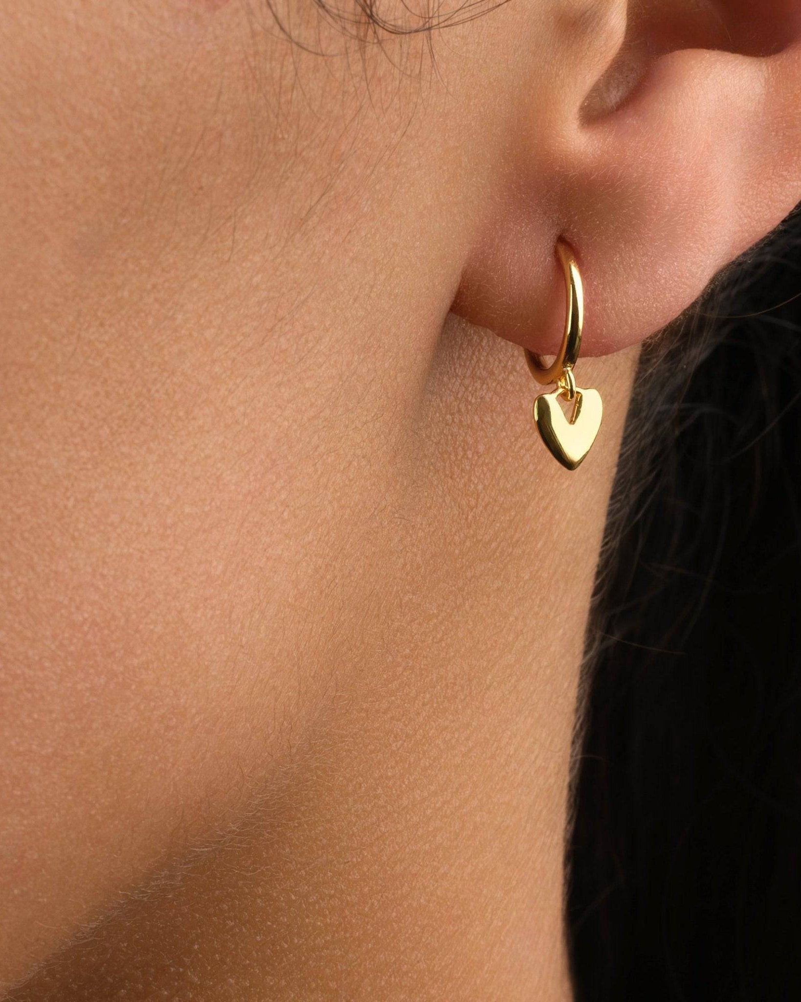 18ct Yellow Gold Earrings Heart On Huggie Hoop HBD Heart On Huggie Hoop in 18ct Gold & Sterling Silver