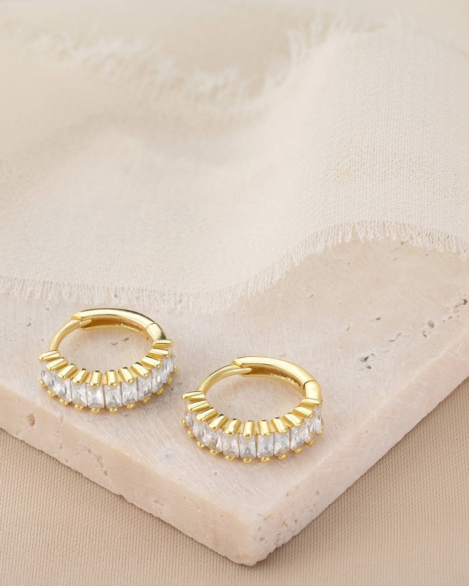 Earrings Baguette Huggie Hoop HBD Baguette Huggie Hoop Earrings with Cubic Zirconia