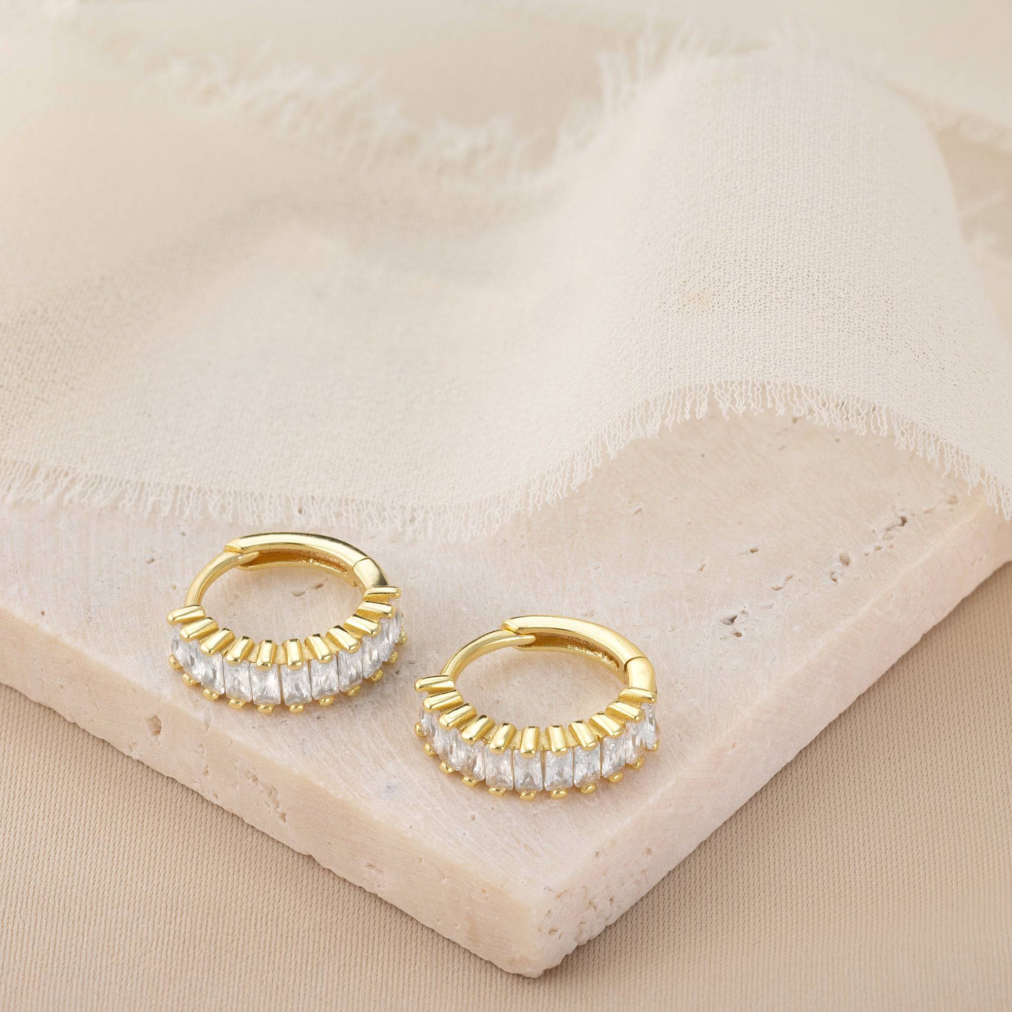 Earrings Baguette Huggie Hoop HBD Baguette Huggie Hoop Earrings with Cubic Zirconia