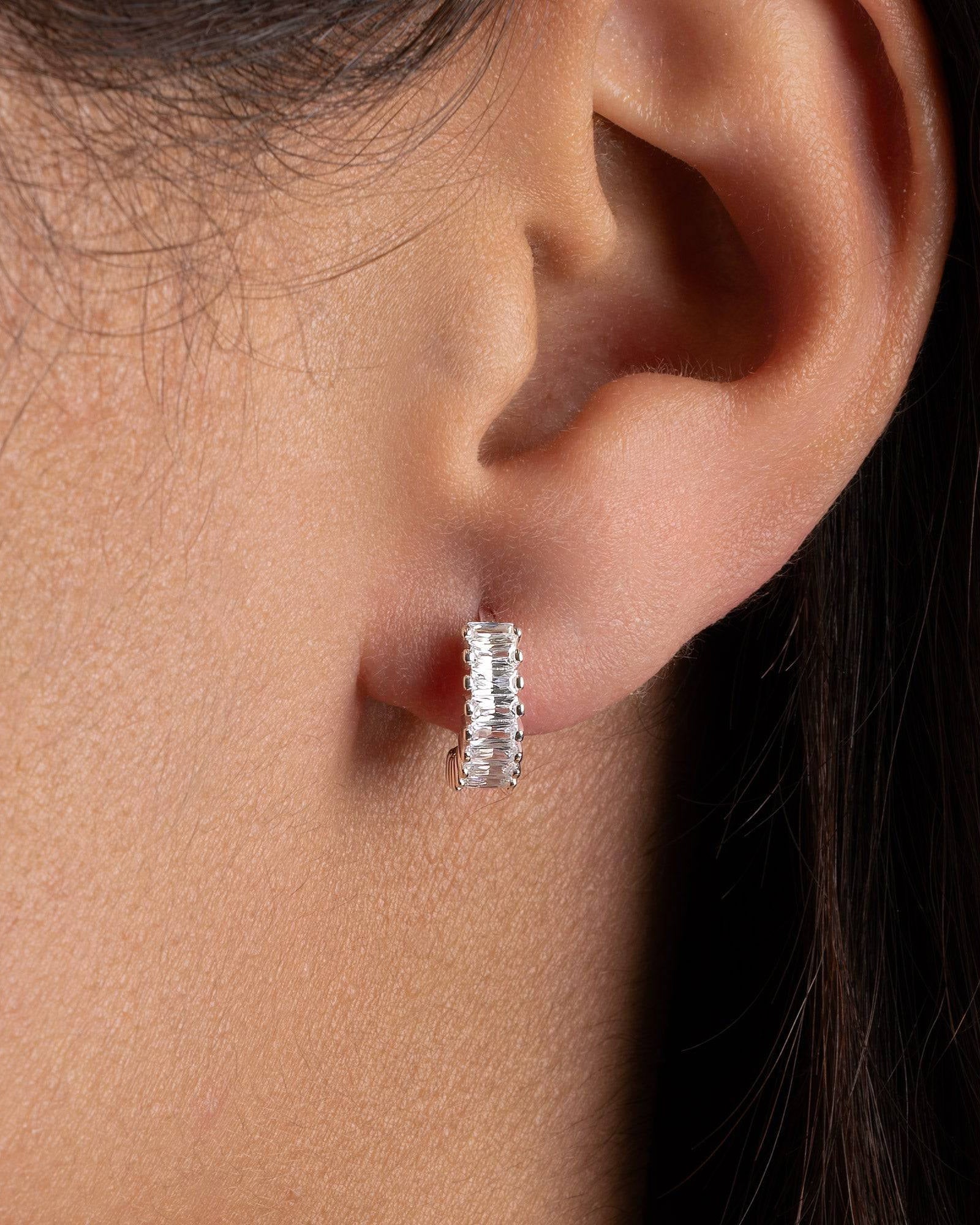 Earrings Baguette Huggie Hoop HBD Baguette Huggie Hoop Earrings with Cubic Zirconia