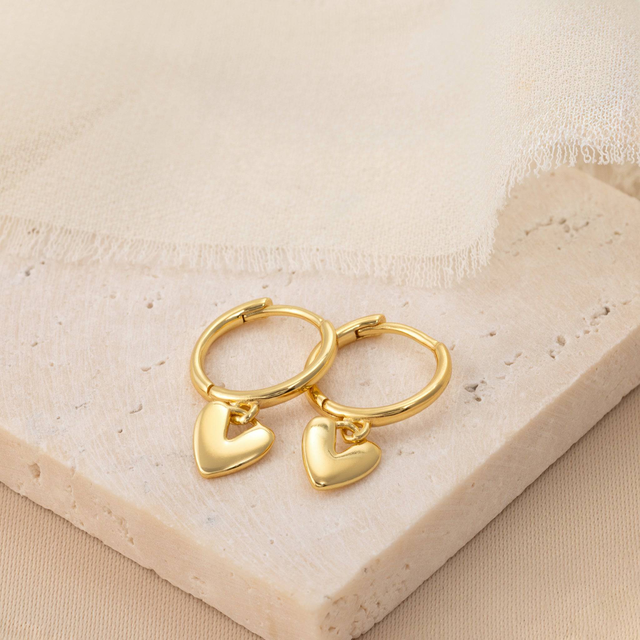 Earrings Heart On Huggie Hoop HBD Heart On Huggie Hoop in 18ct Gold & Sterling Silver