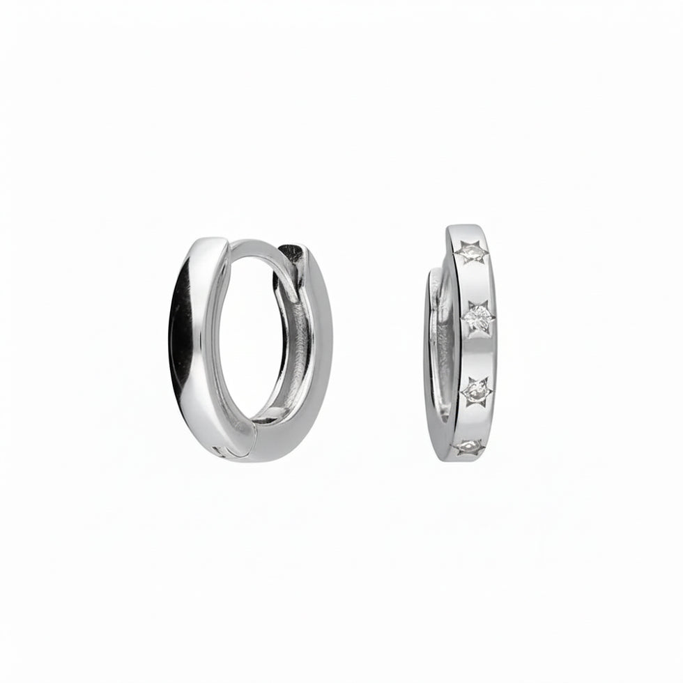 Mini Cubic Zirconia Star Huggie Earrings in 14ct Gold or Sterling Silver