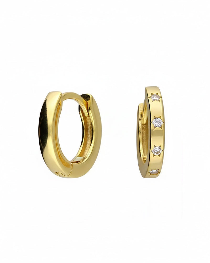Mini Cubic Zirconia Star Huggie Earrings in 14ct Gold or Sterling Silver