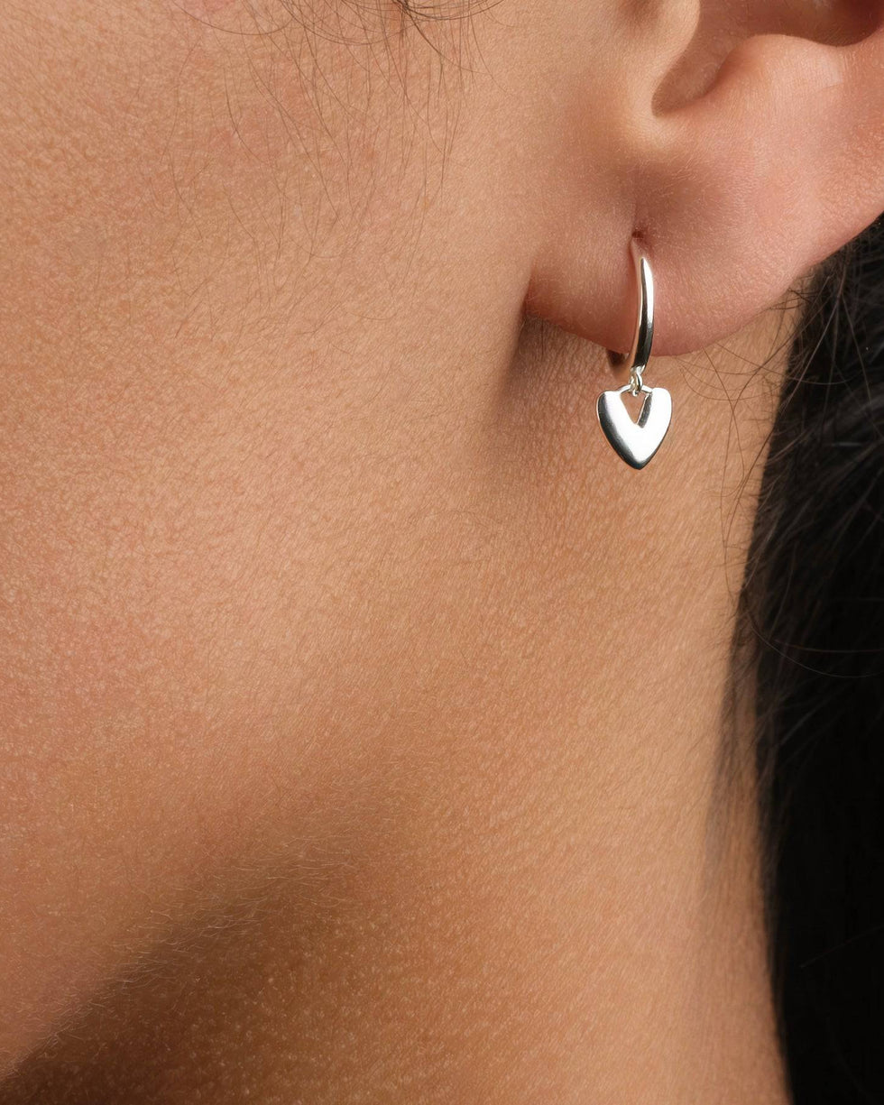 Heart On Huggie Hoop in 18ct Gold & Sterling Silver
