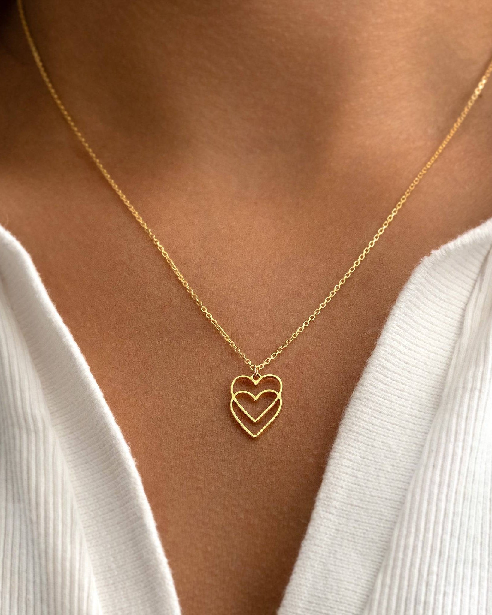 18ct Gold / Style 1 / 15" Inches Necklace Double Linked Heart Necklace HBD Double Heart Necklace in Gold or Silver – Interlinked Hearts Pendant – Symbolic Gift for Love