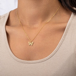 18ct Gold Butterfly Pendant Necklace Also Available in Sterling Silver