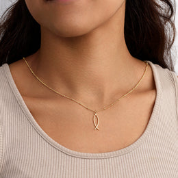 Ichthys Fish Necklace in 18ct Gold or Sterling Silver - Choose from 3 Chain Styles & 4 Lengths