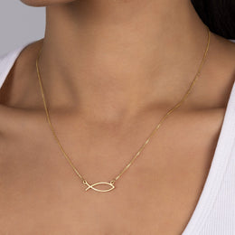 Ichthys Fish Necklace in 18ct Gold or Sterling Silver - Choose from 3 Chain Styles & 4 Lengths