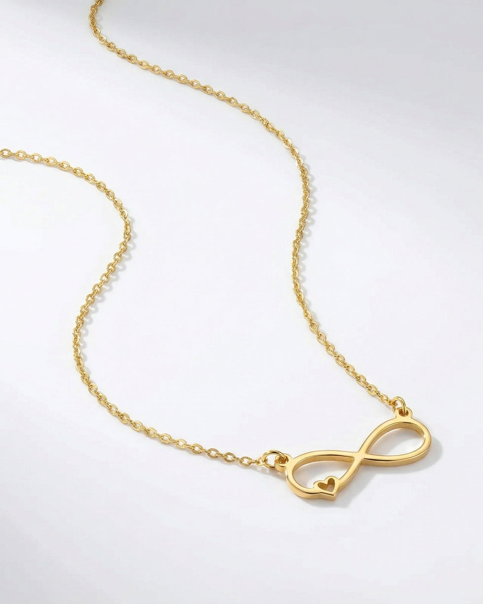 18ct Gold Infinity & Heart Necklace Available in Sterling Silver & 3 Chain Styles