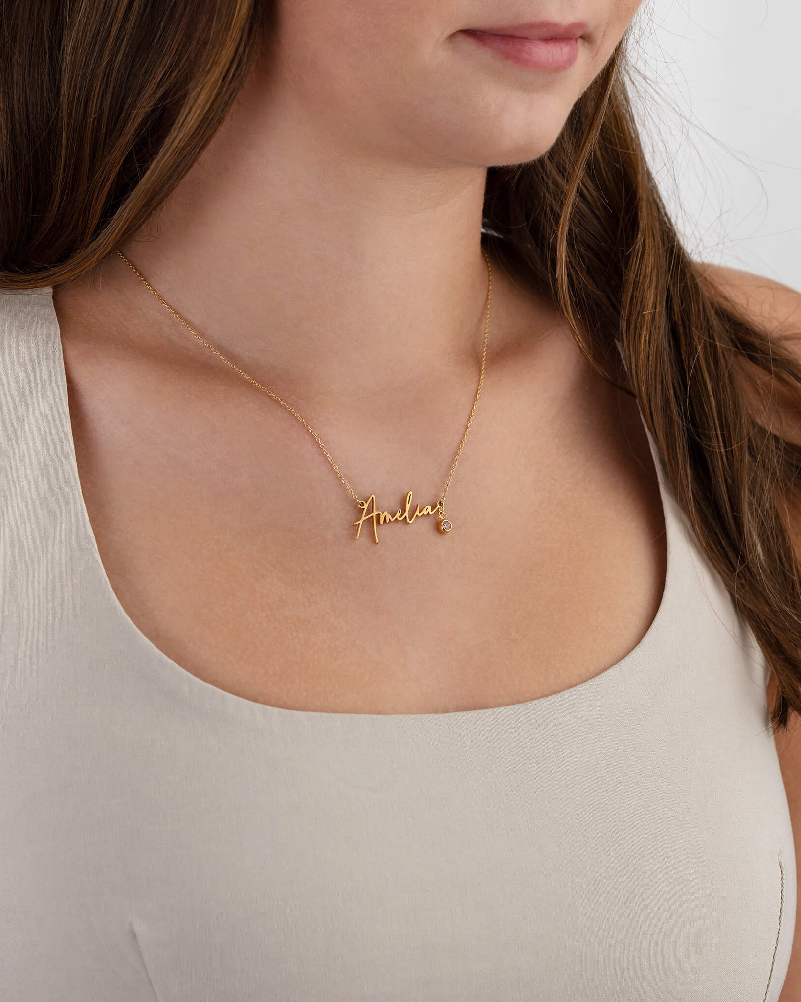 Necklace Personalised Name Necklace & Birthstone HBD Personalised Name Necklace with Birthstone - 18ct Gold, 24ct Gold Vermeil or Silver