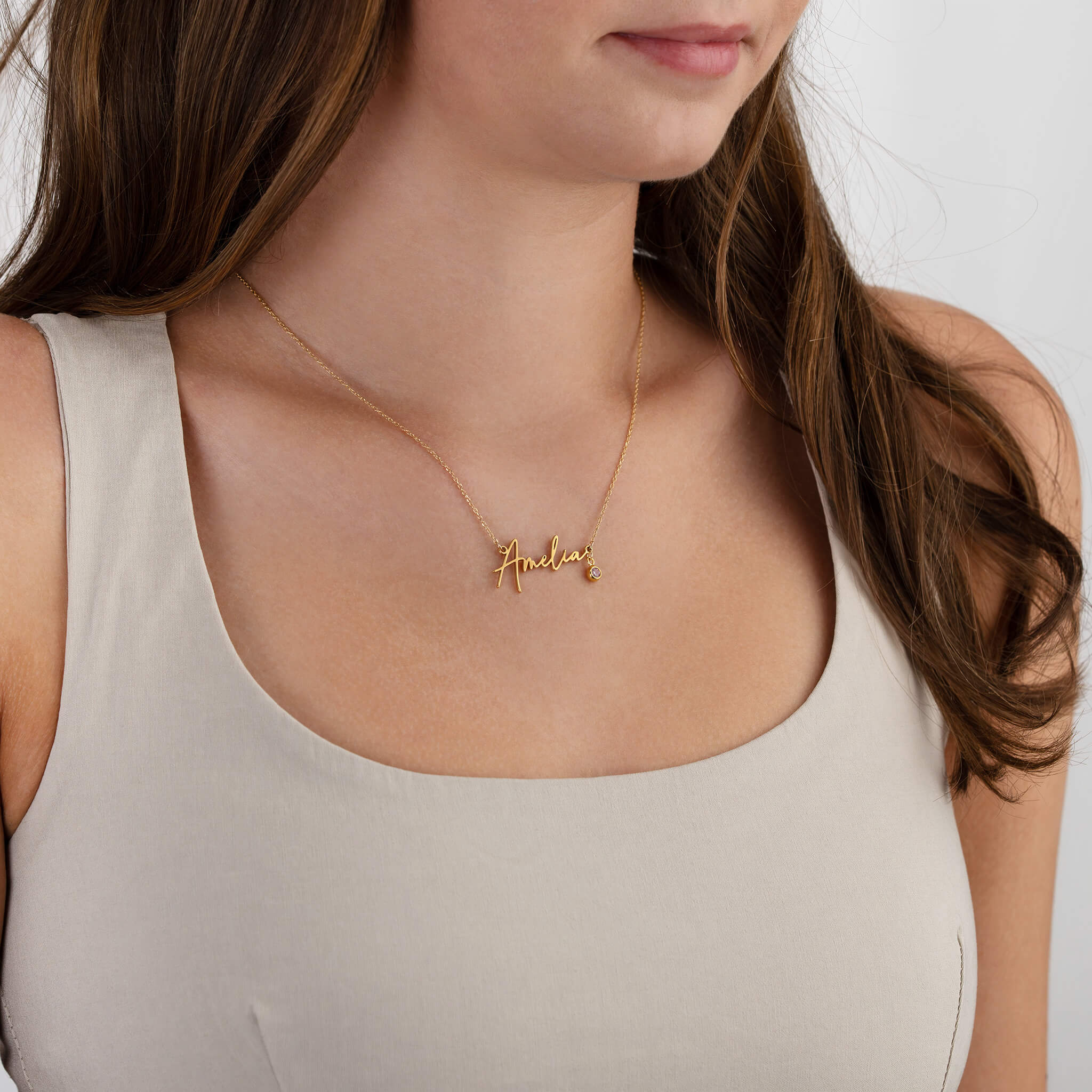 Necklace Personalised Name Necklace & Birthstone HBD Personalised Name Necklace with Birthstone - 18ct Gold, 24ct Gold Vermeil or Silver