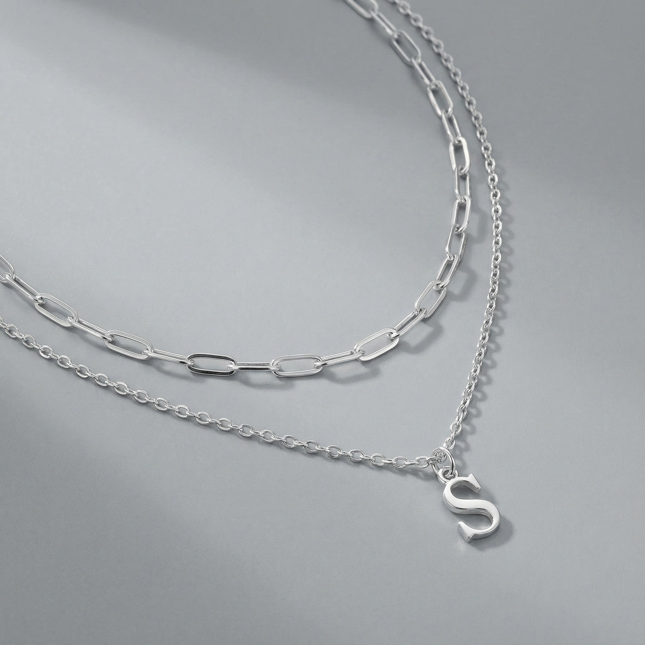 Necklace Paperclip 16" & Single Initial 18" Necklace Set HBD Paperclip & Single Initial Necklace Set in 18ct Gold or Sterling Silver