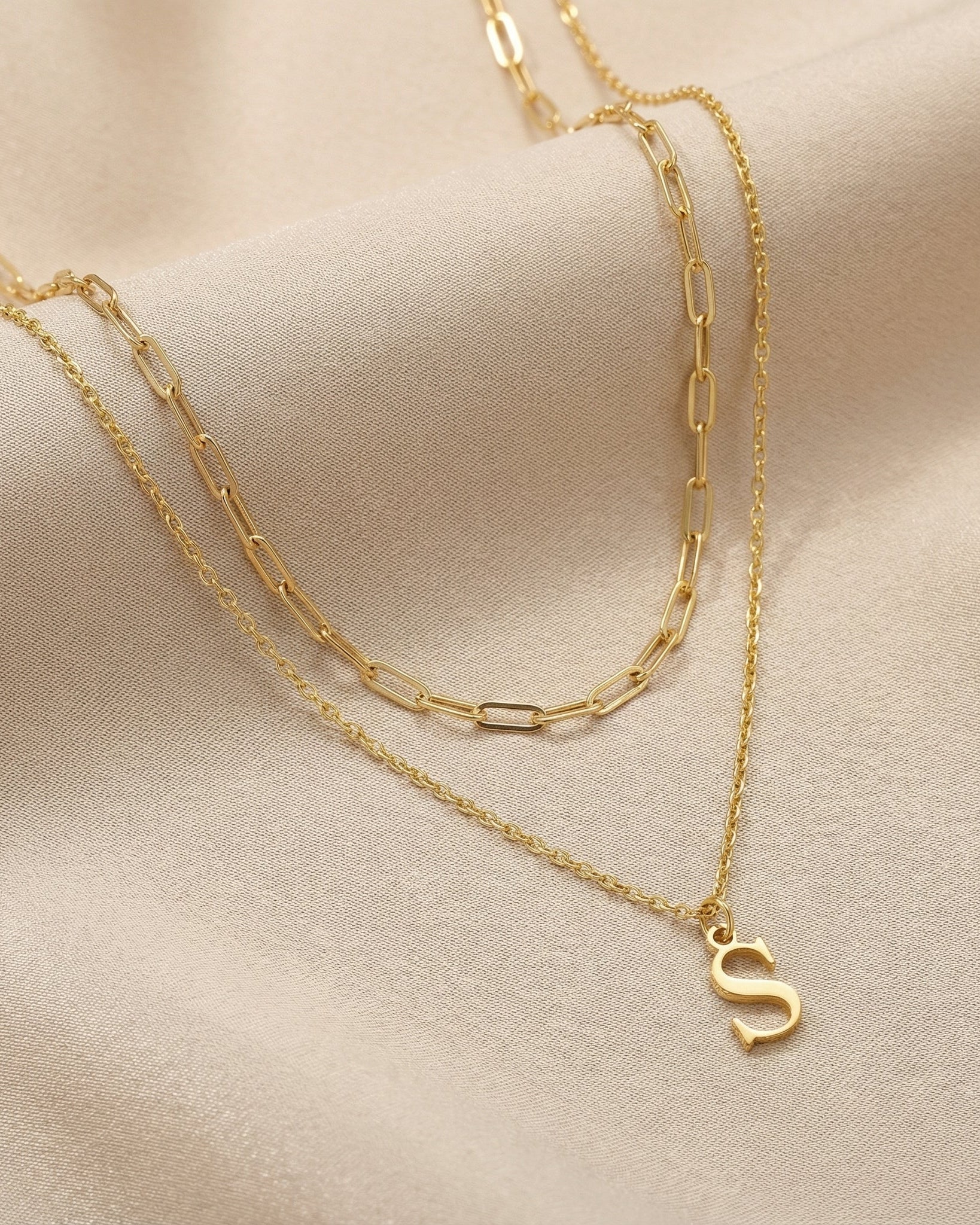 Necklace Paperclip 16" & Single Initial 18" Necklace Set HBD Paperclip & Single Initial Necklace Set in 18ct Gold or Sterling Silver