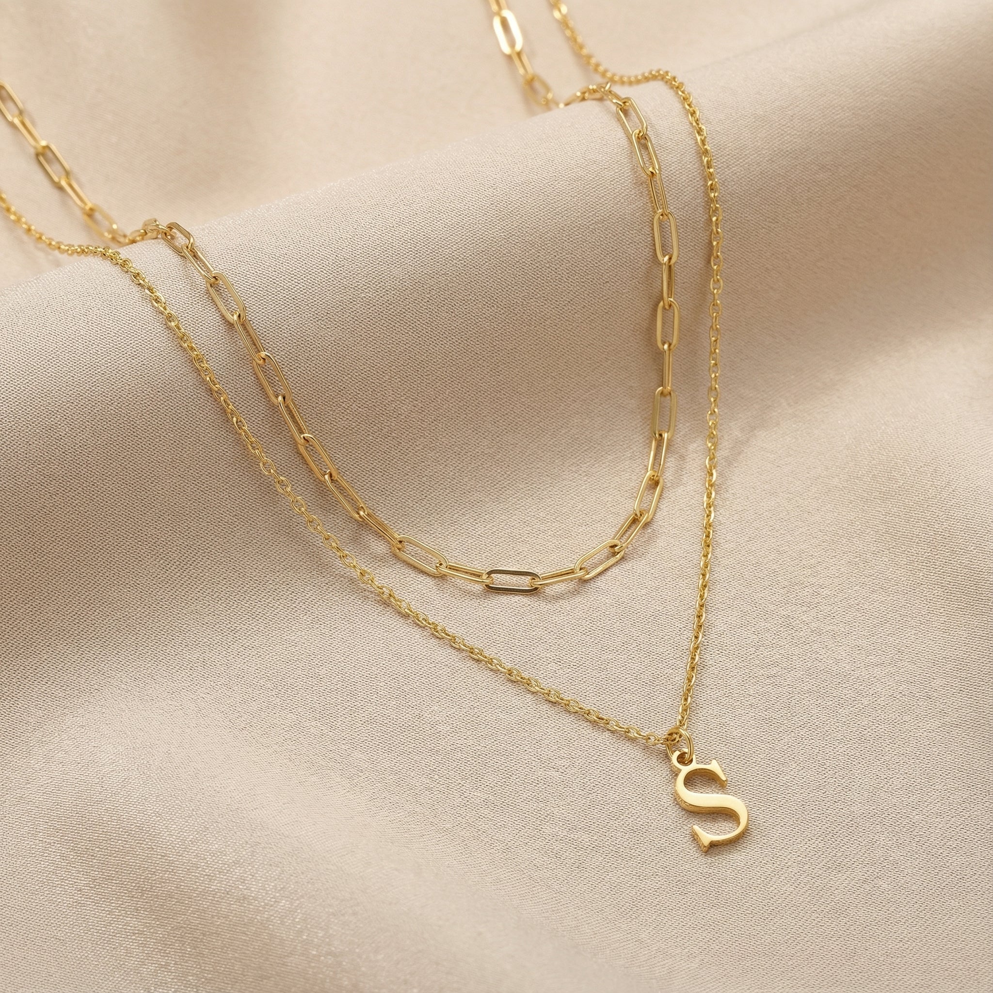 Necklace Paperclip 16" & Single Initial 18" Necklace Set HBD Paperclip & Single Initial Necklace Set in 18ct Gold or Sterling Silver