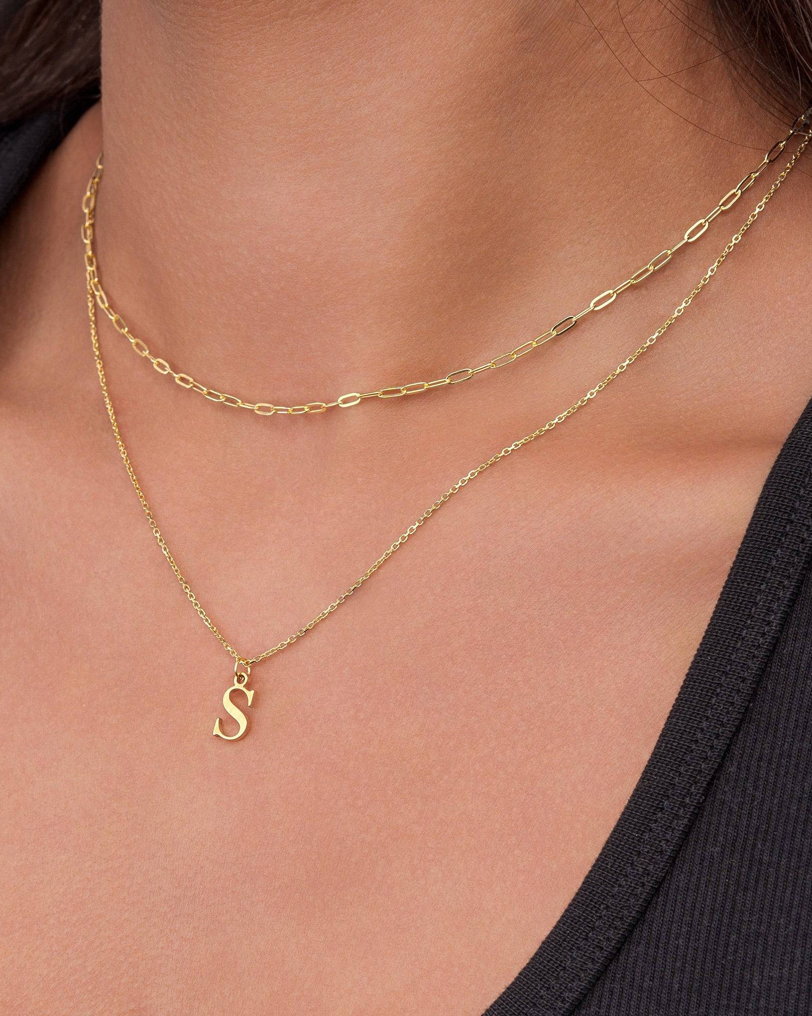 Necklace Paperclip 16" & Single Initial 18" Necklace Set HBD Paperclip & Single Initial Necklace Set in 18ct Gold or Sterling Silver