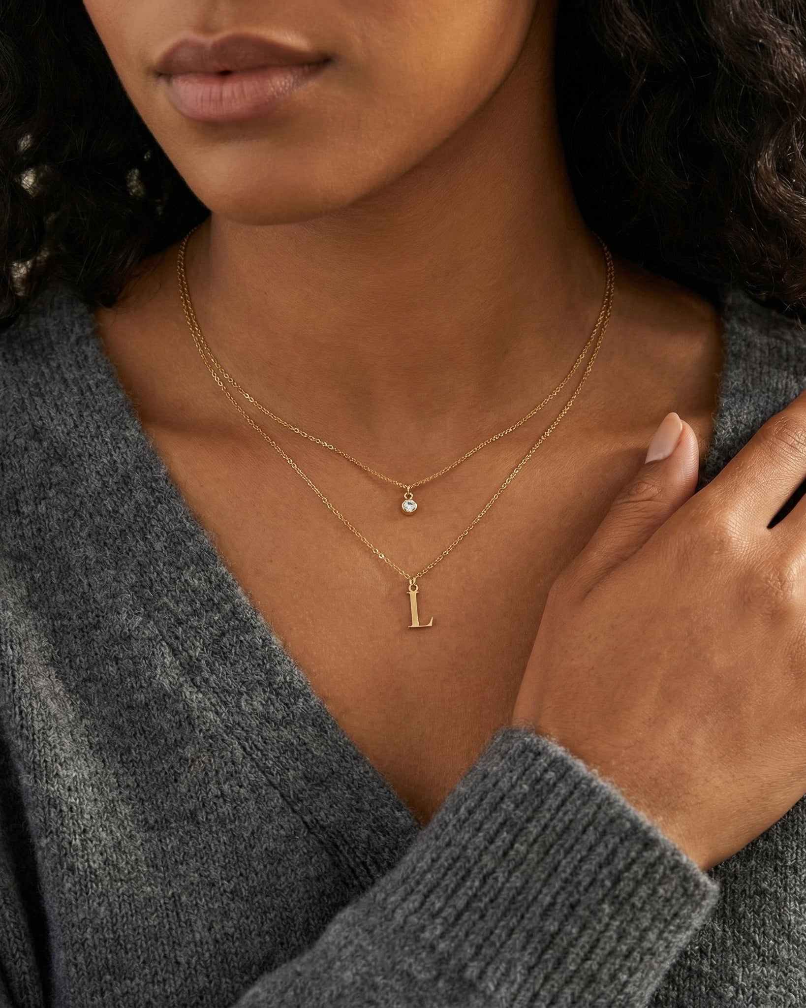 Necklace Personalised Birthstone & Initial Necklace Layered Set of 2 HBD Personalised Birthstone & Initial Necklaces - Layered Set of 2 in 18ct Gold or Sterling Silver