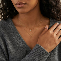 Personalised Birthstone & Initial Necklaces - Layered Set of 2 in 18ct Gold or Sterling Silver