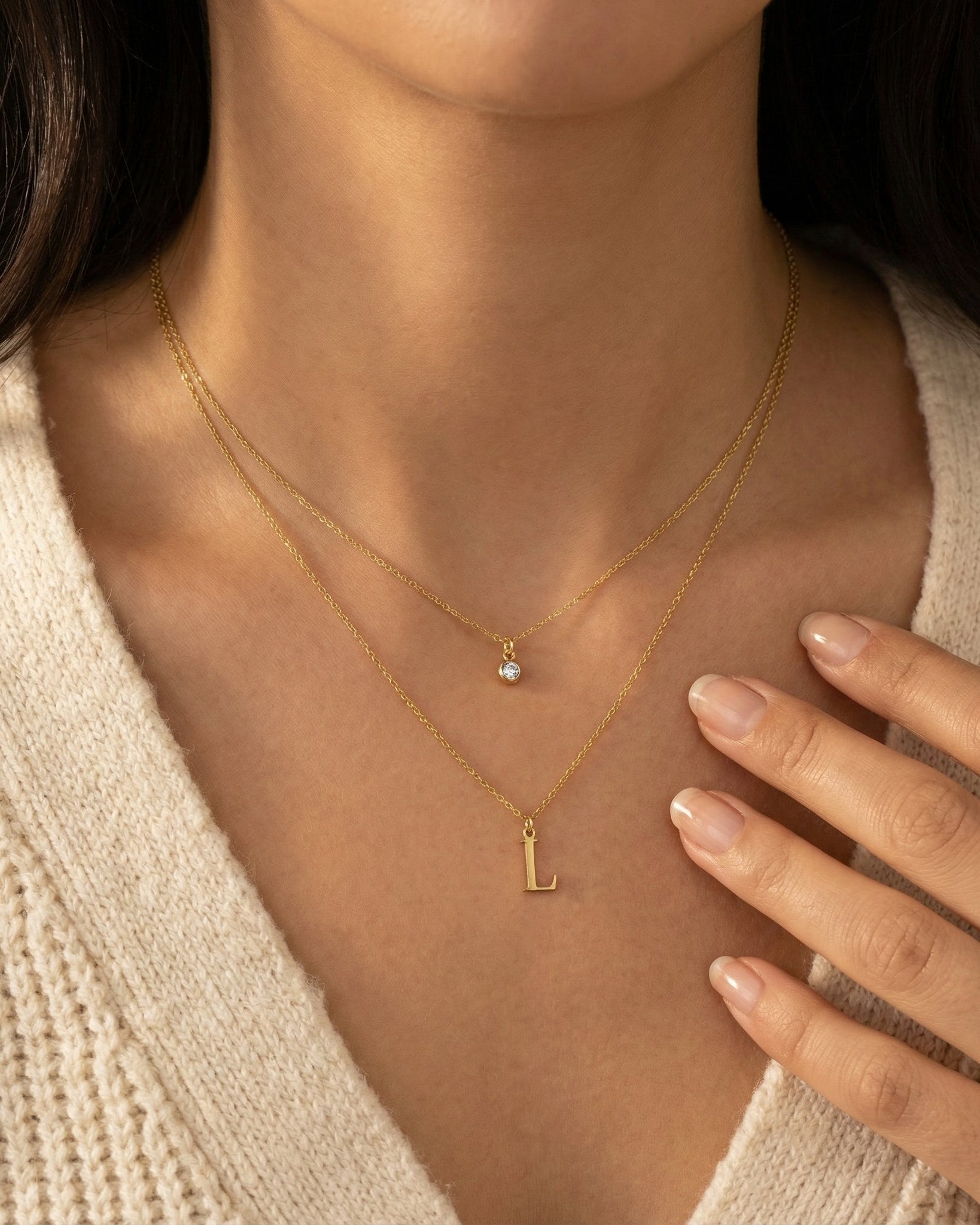 Necklace Personalised Birthstone & Initial Necklace Layered Set of 2 HBD Personalised Birthstone & Initial Necklaces - Layered Set of 2 in 18ct Gold or Sterling Silver