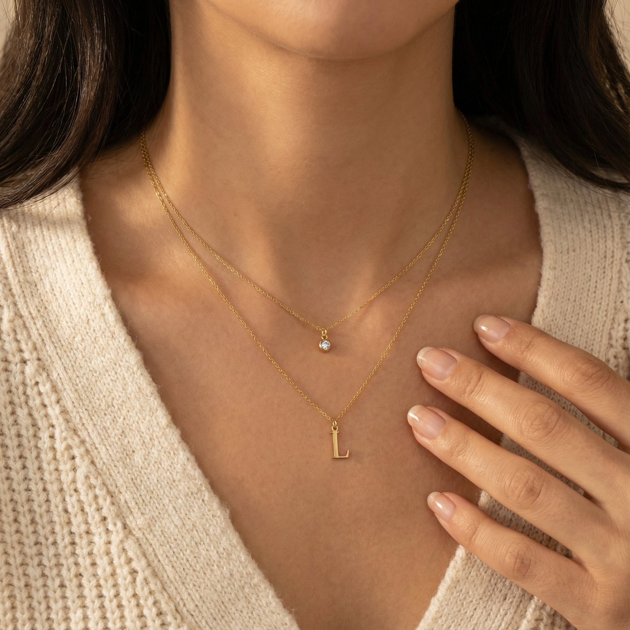 Necklace Personalised Birthstone & Initial Necklace Layered Set of 2 HBD Personalised Birthstone & Initial Necklaces - Layered Set of 2 in 18ct Gold or Sterling Silver