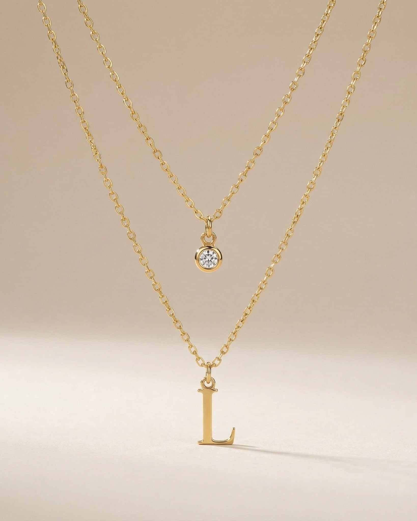 Necklace Personalised Birthstone & Initial Necklace Layered Set of 2 HBD Personalised Birthstone & Initial Necklaces - Layered Set of 2 in 18ct Gold or Sterling Silver