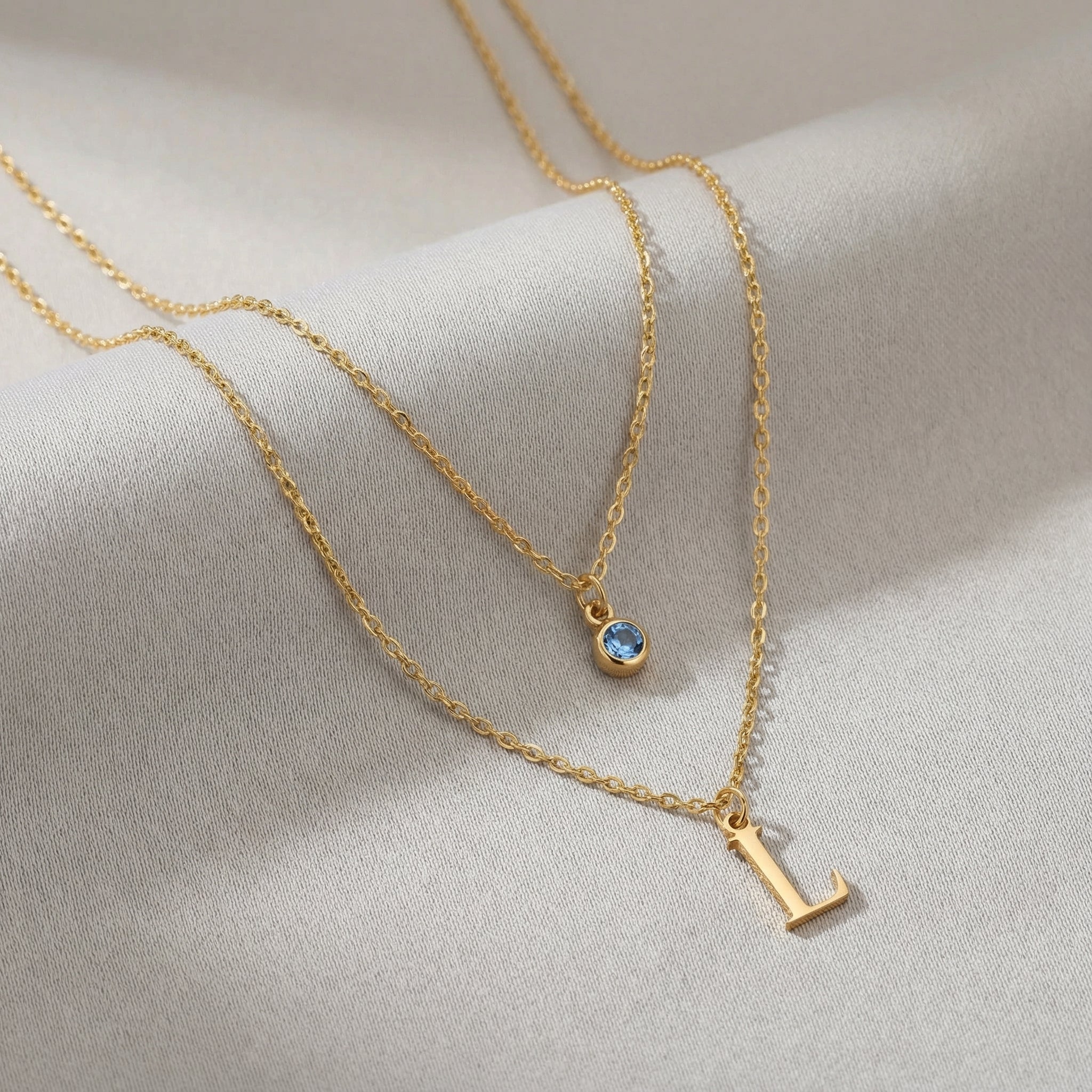 Necklace Personalised Birthstone & Initial Necklace Layered Set of 2 HBD Personalised Birthstone & Initial Necklaces - Layered Set of 2 in 18ct Gold or Sterling Silver
