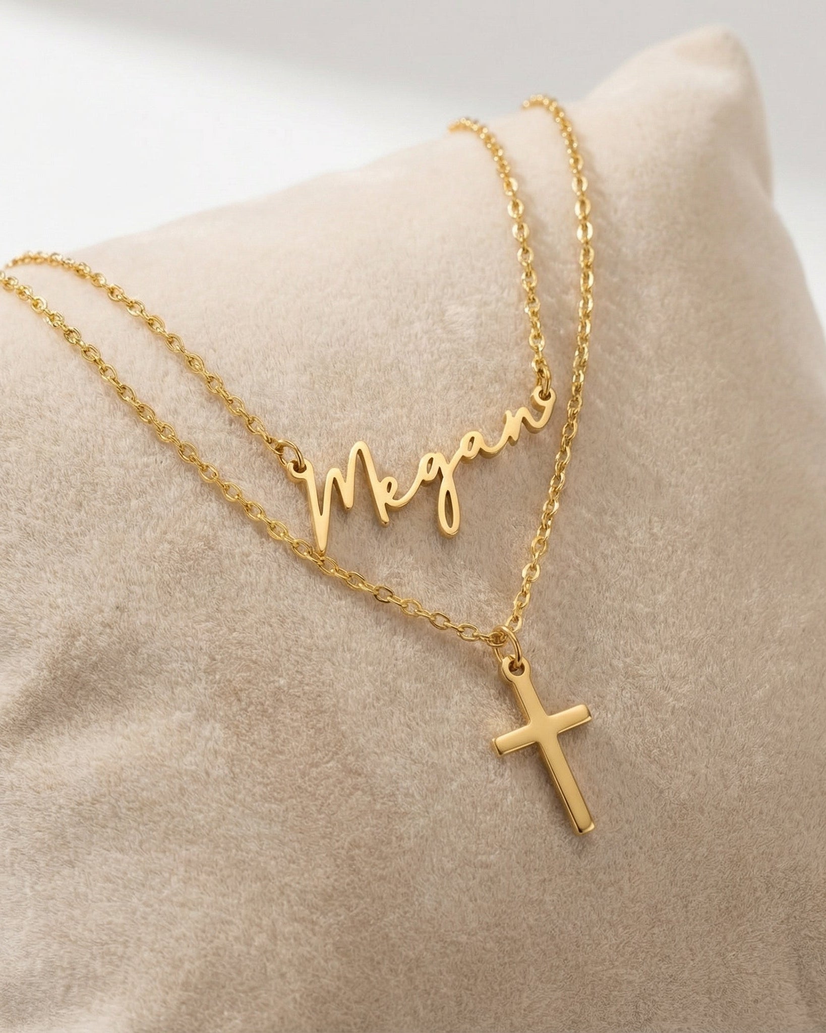 Necklace Personalised Name & Cross Layered Necklaces Set HBD Personalised Name & Cross Layered Necklace Set – Custom Gold, Silver & Vermeil Jewellery