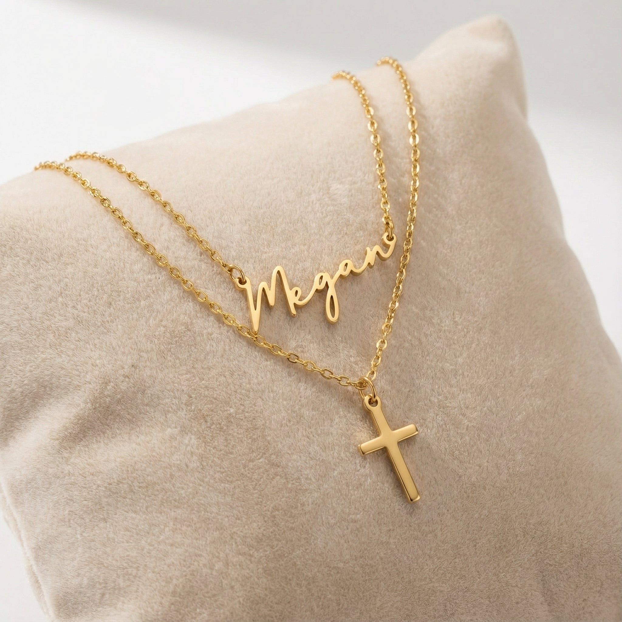 Necklace Personalised Name & Cross Layered Necklaces Set HBD Personalised Name & Cross Layered Necklace Set – Custom Gold, Silver & Vermeil Jewellery