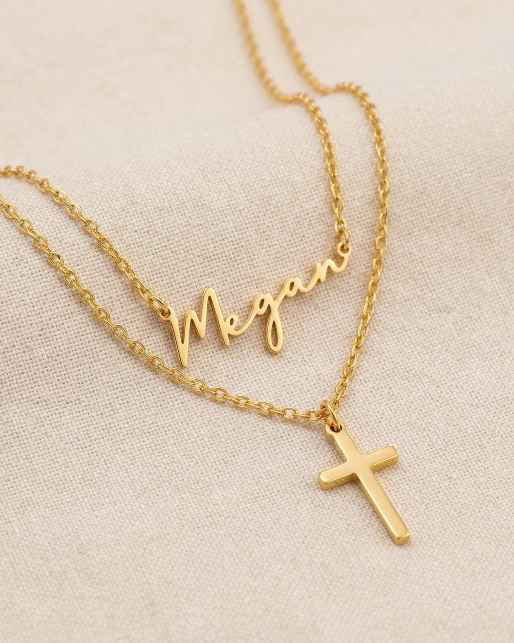 Necklace Personalised Name & Cross Layered Necklaces Set HBD Personalised Name & Cross Layered Necklace Set – Custom Gold, Silver & Vermeil Jewellery