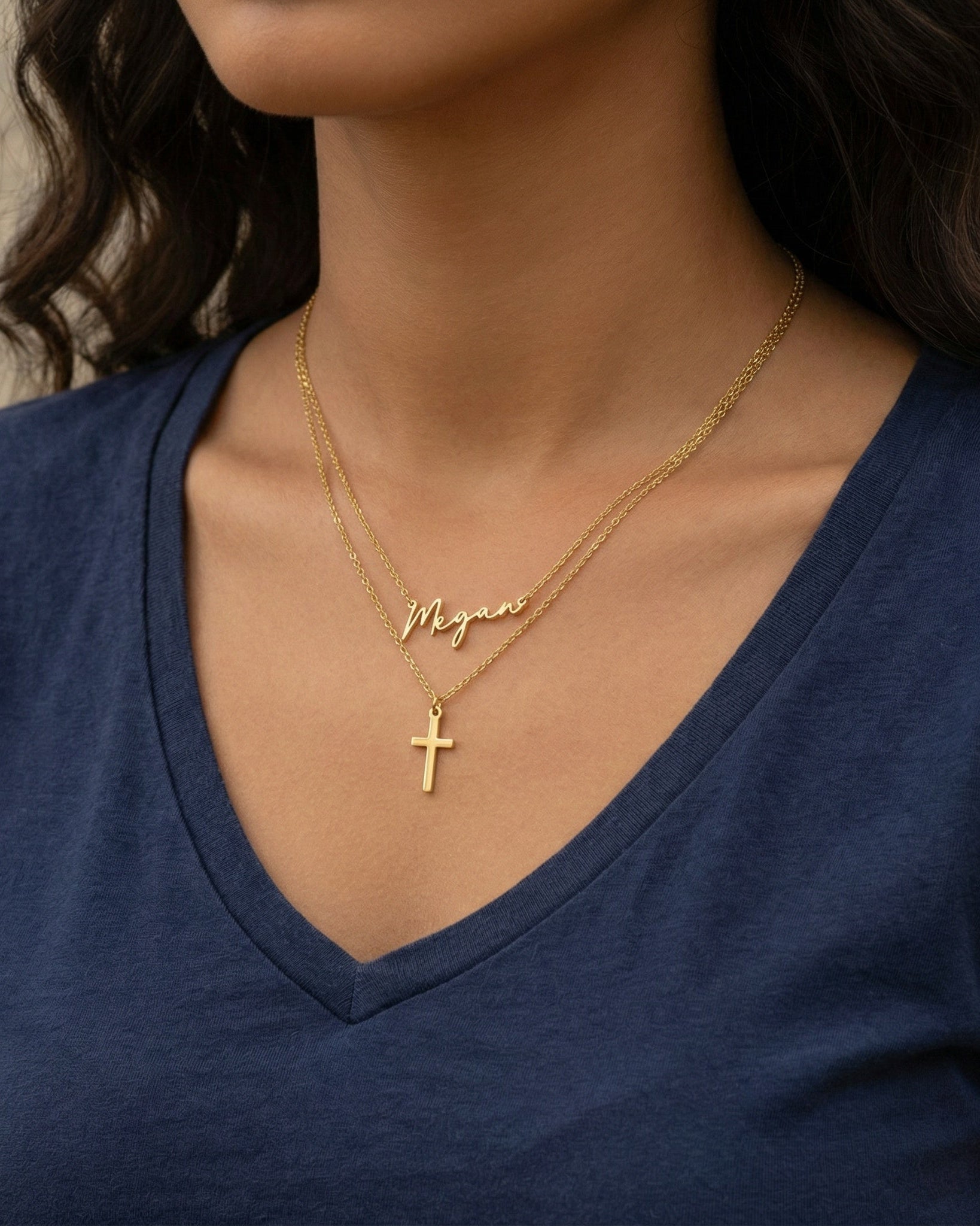 Necklace Personalised Name & Cross Layered Necklaces Set HBD Personalised Name & Cross Layered Necklace Set – Custom Gold, Silver & Vermeil Jewellery