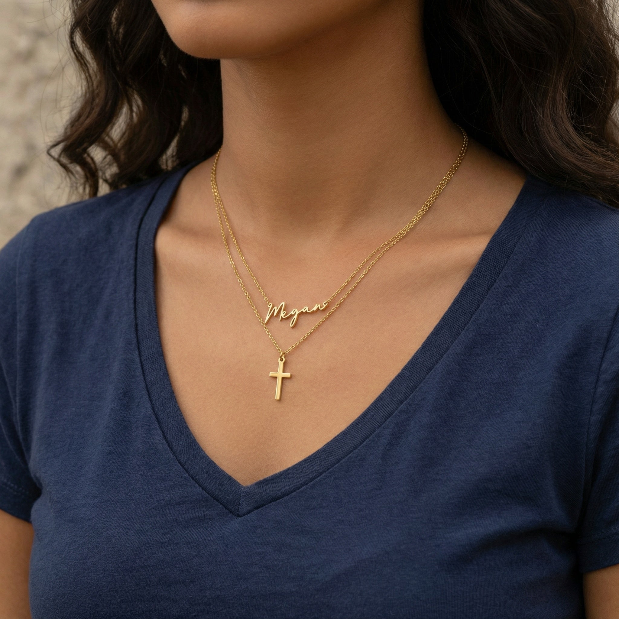 Necklace Personalised Name & Cross Layered Necklaces Set HBD Personalised Name & Cross Layered Necklace Set – Custom Gold, Silver & Vermeil Jewellery