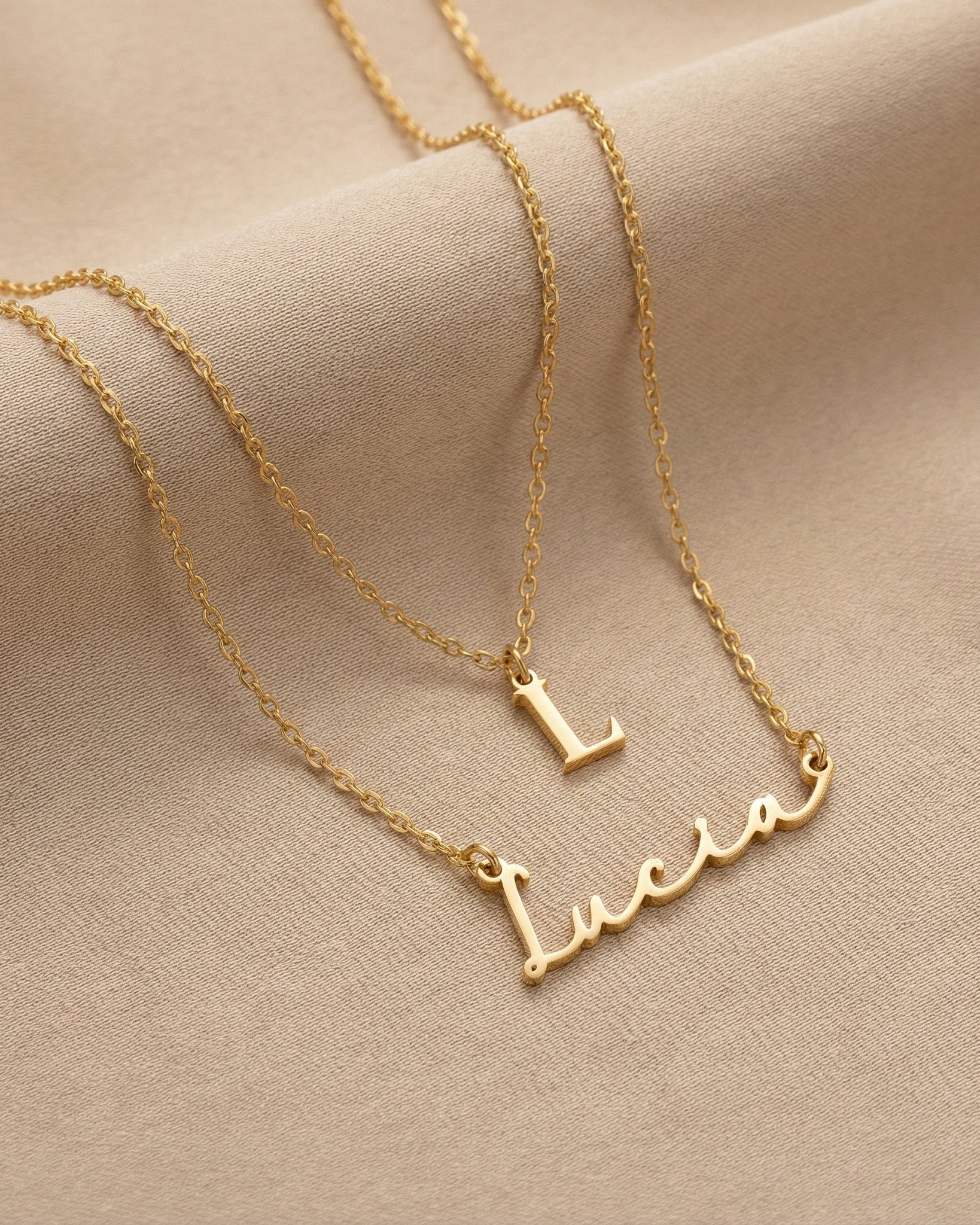 Necklace Personalised Name & Initial Necklace Layered Set HBD Personalised Name & Initial Necklace Layered Set – Custom Pair in Gold or Silver
