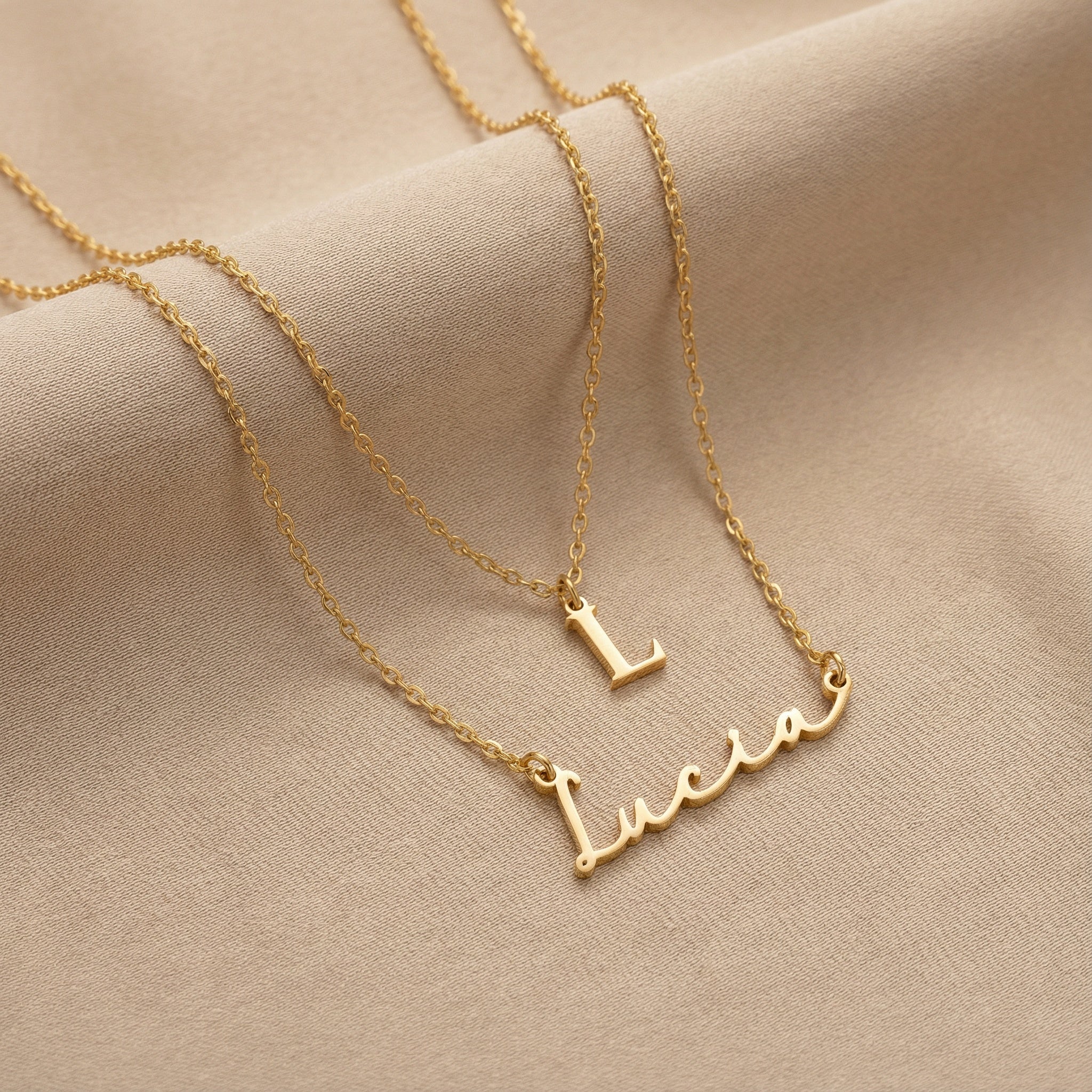 Necklace Personalised Name & Initial Necklace Layered Set HBD Personalised Name & Initial Necklace Layered Set – Custom Pair in Gold or Silver