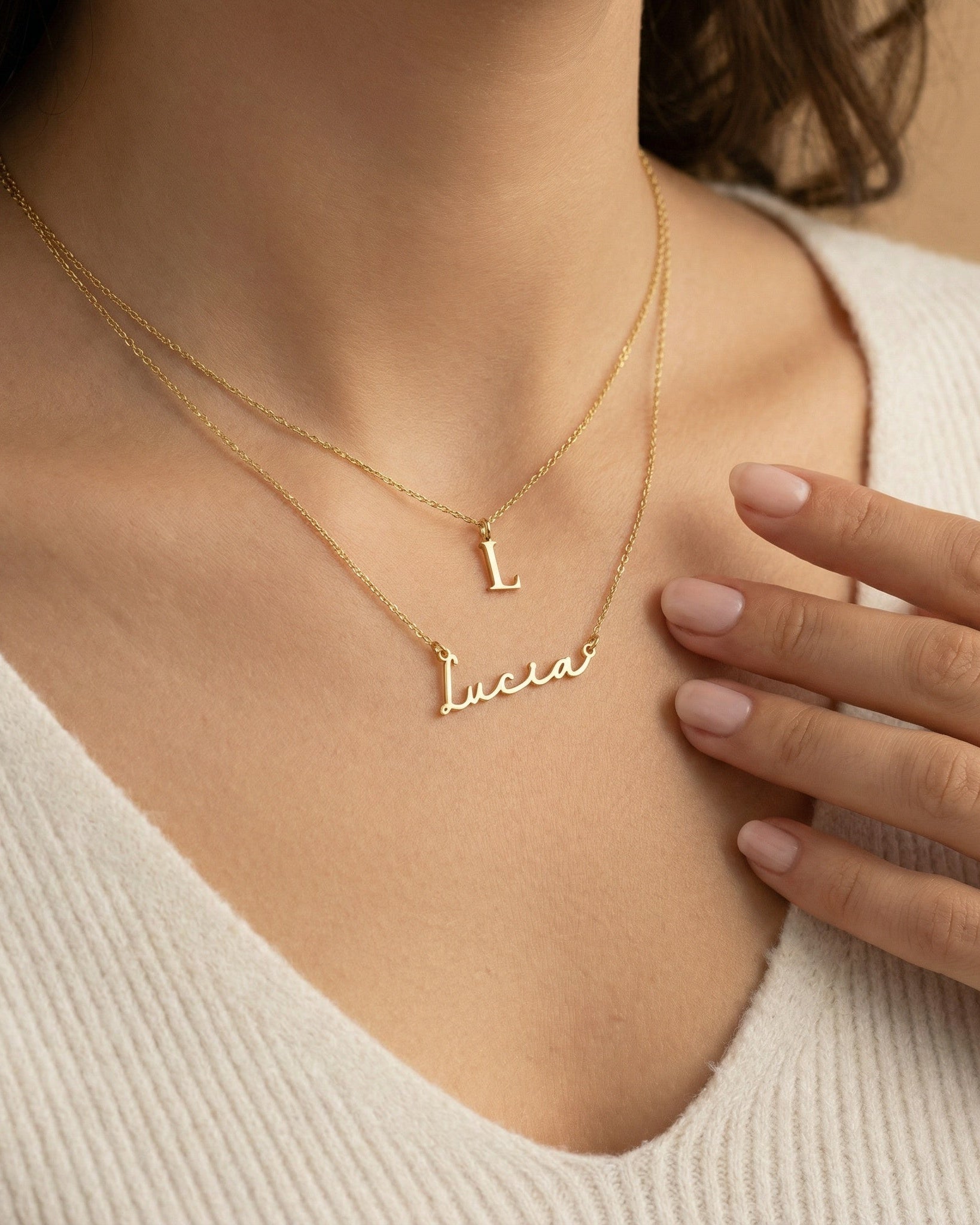 Necklace Personalised Name & Initial Necklace Layered Set HBD Personalised Name & Initial Necklace Layered Set – Custom Pair in Gold or Silver