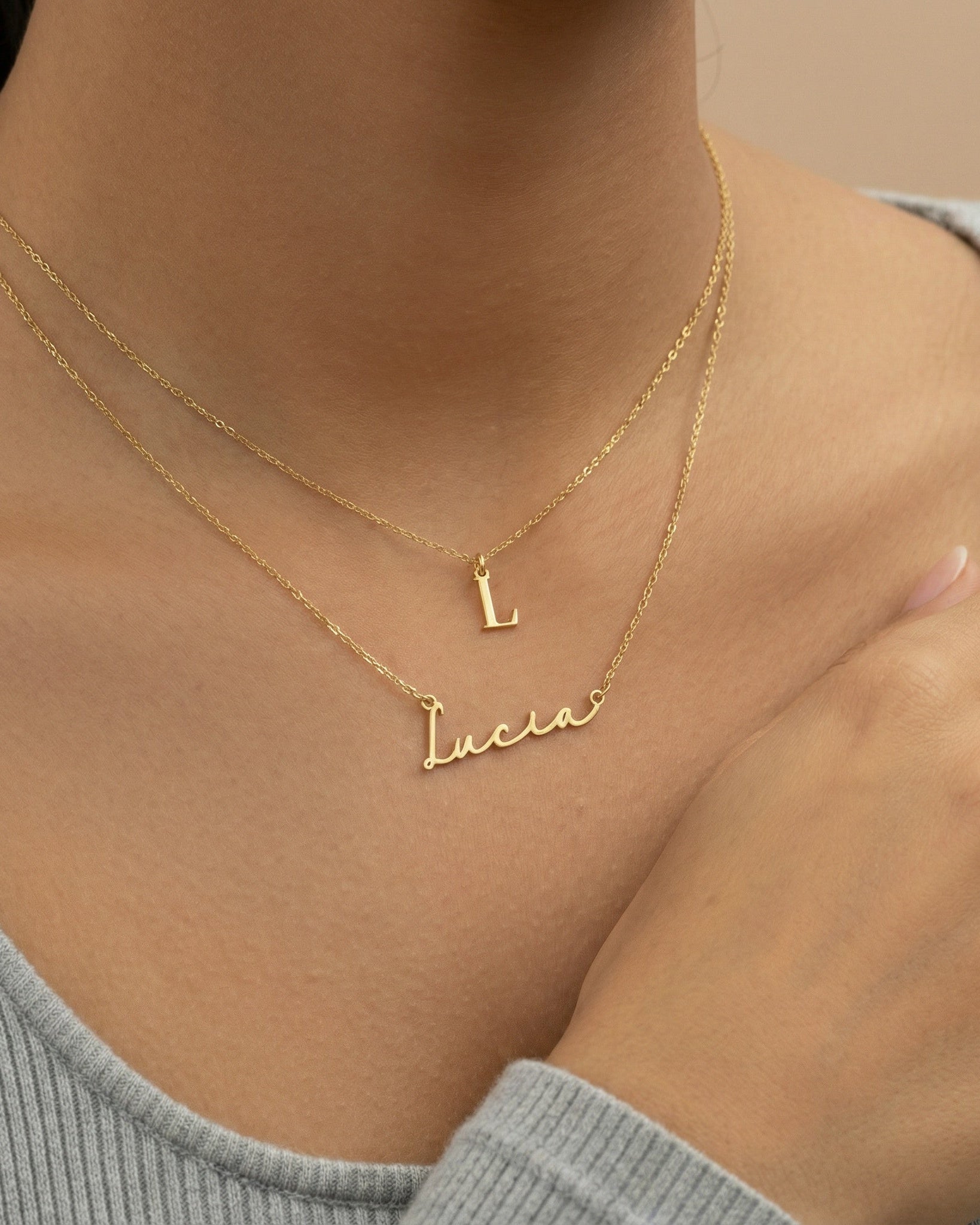 Necklace Personalised Name & Initial Necklace Layered Set HBD Personalised Name & Initial Necklace Layered Set – Custom Pair in Gold or Silver