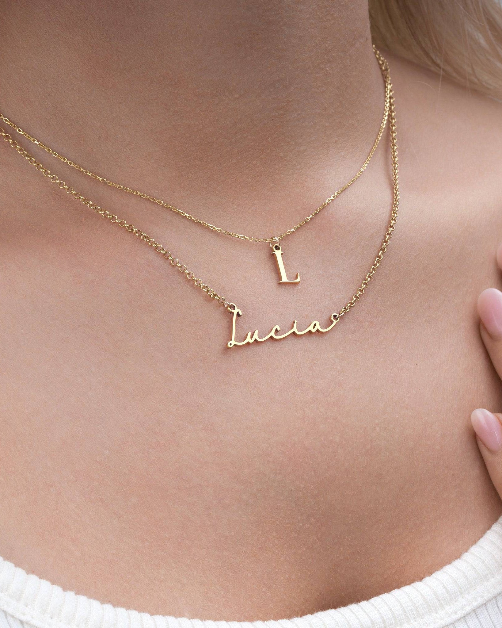 Necklace Personalised Name & Initial Necklace Layered Set HBD Personalised Name & Initial Necklace Layered Set – Custom Pair in Gold or Silver