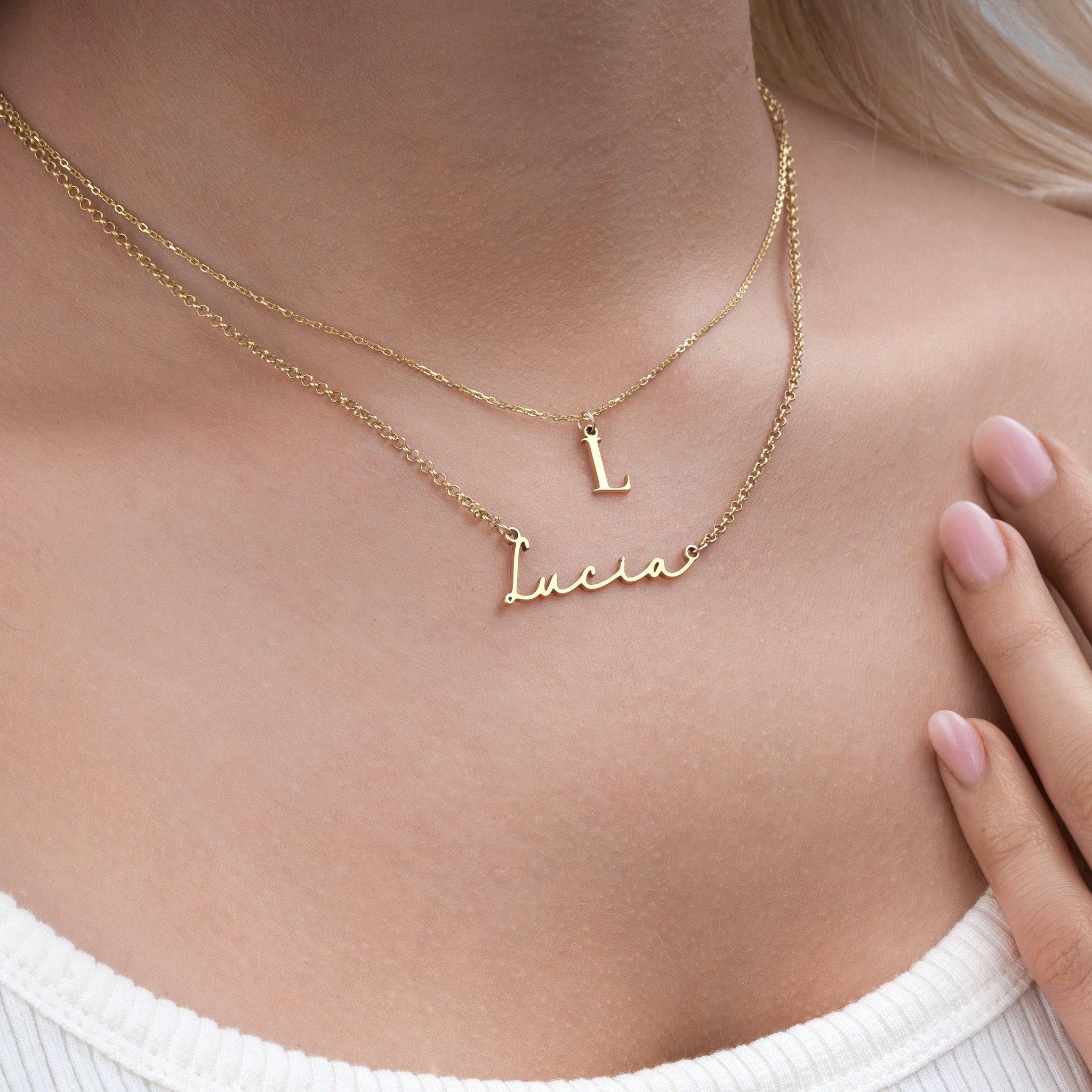 Necklace Personalised Name & Initial Necklace Layered Set HBD Personalised Name & Initial Necklace Layered Set – Custom Pair in Gold or Silver