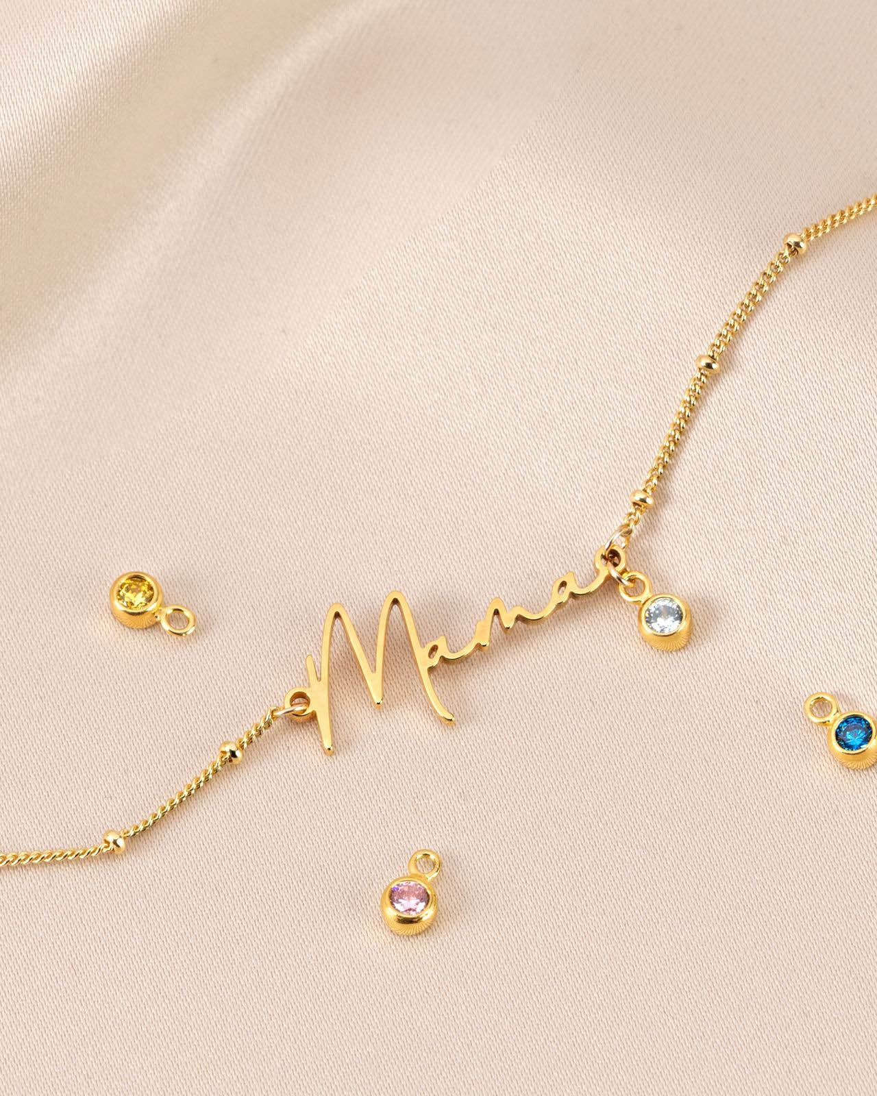Bracelet Mama Bracelet with Birthstone HBD Mama Bracelet with Optional Birthstone in 3 Chain Styles - 18ct Gold or Sterling Silver
