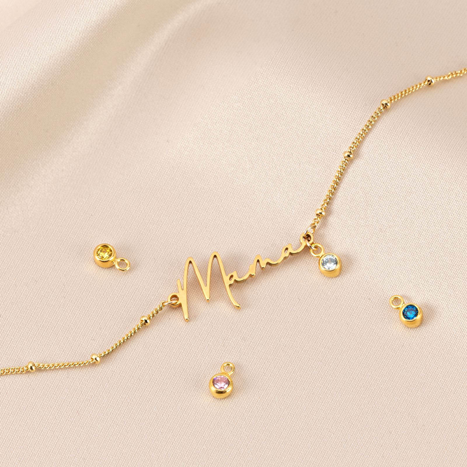 Bracelet Mama Bracelet with Birthstone HBD Mama Bracelet with Optional Birthstone in 3 Chain Styles - 18ct Gold or Sterling Silver
