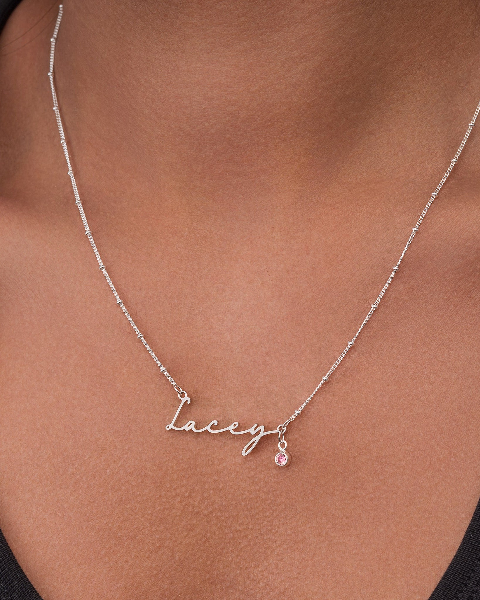 Necklace Personalised Name Necklace & Birthstone HBD Personalised Name Necklace with Birthstone - 18ct Gold, 24ct Gold Vermeil or Silver