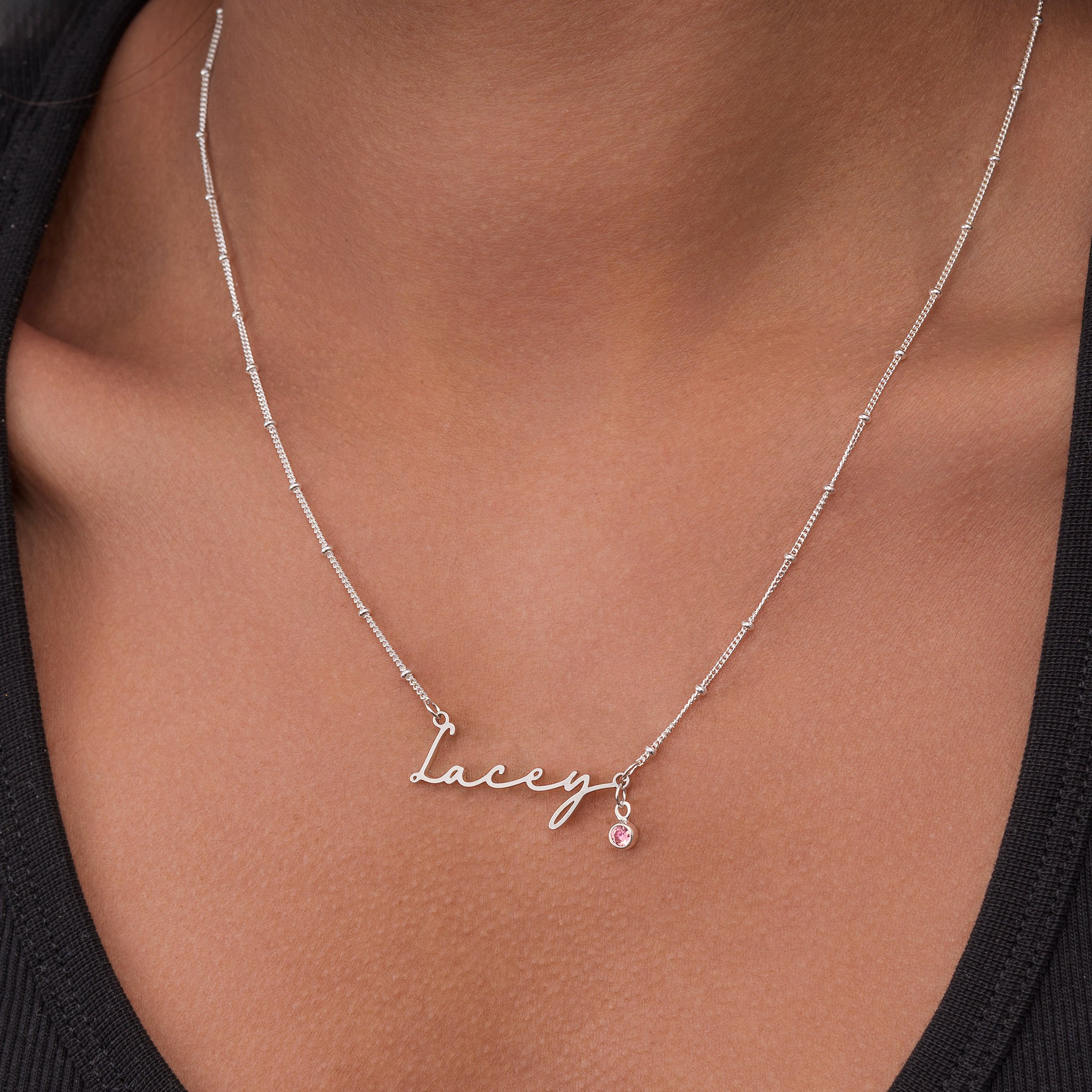 Necklace Personalised Name Necklace & Birthstone HBD Personalised Name Necklace with Birthstone - 18ct Gold, 24ct Gold Vermeil or Silver