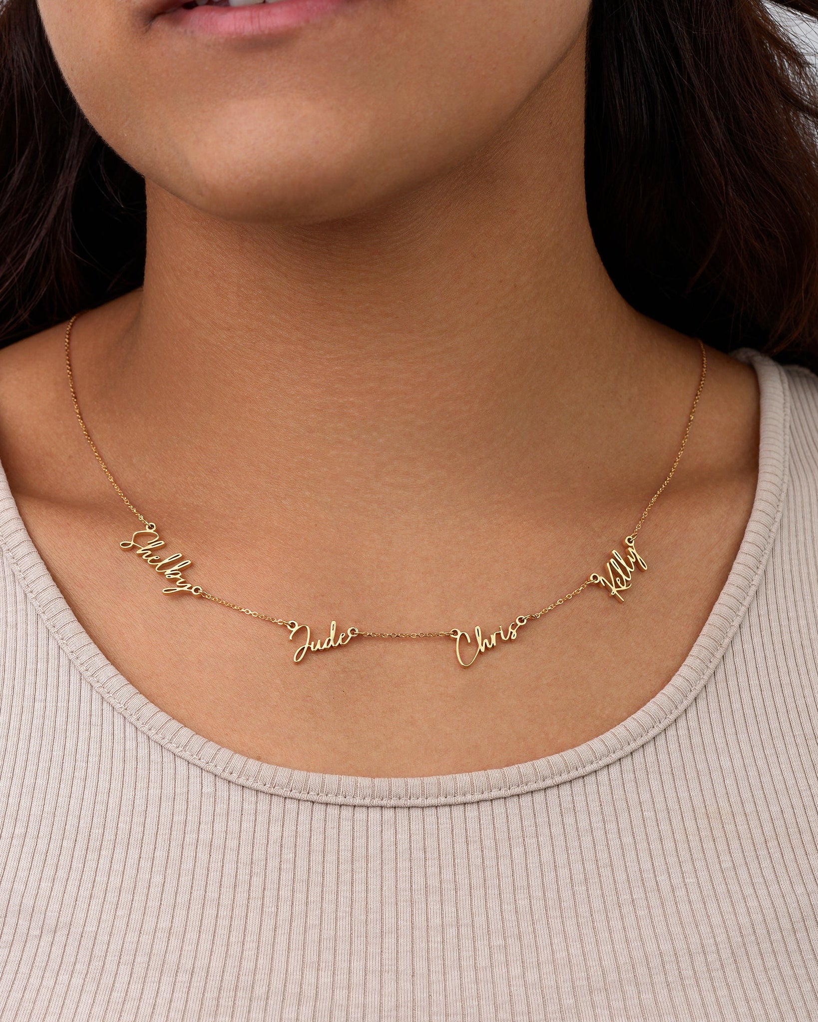 Necklace Personalised Quadruple Name Necklace HBD Personalised Quadruple Name Necklace - 4 Name Multiple Signature Necklace