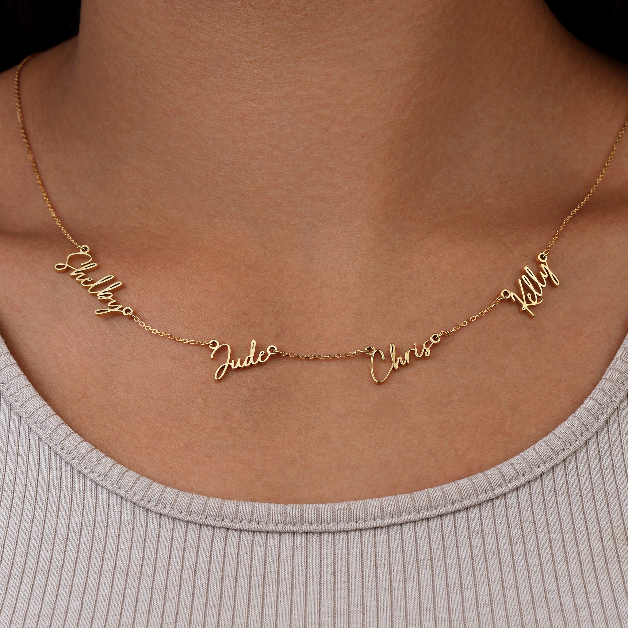 Necklace Personalised Quadruple Name Necklace HBD Personalised Quadruple Name Necklace - 4 Name Multiple Signature Necklace