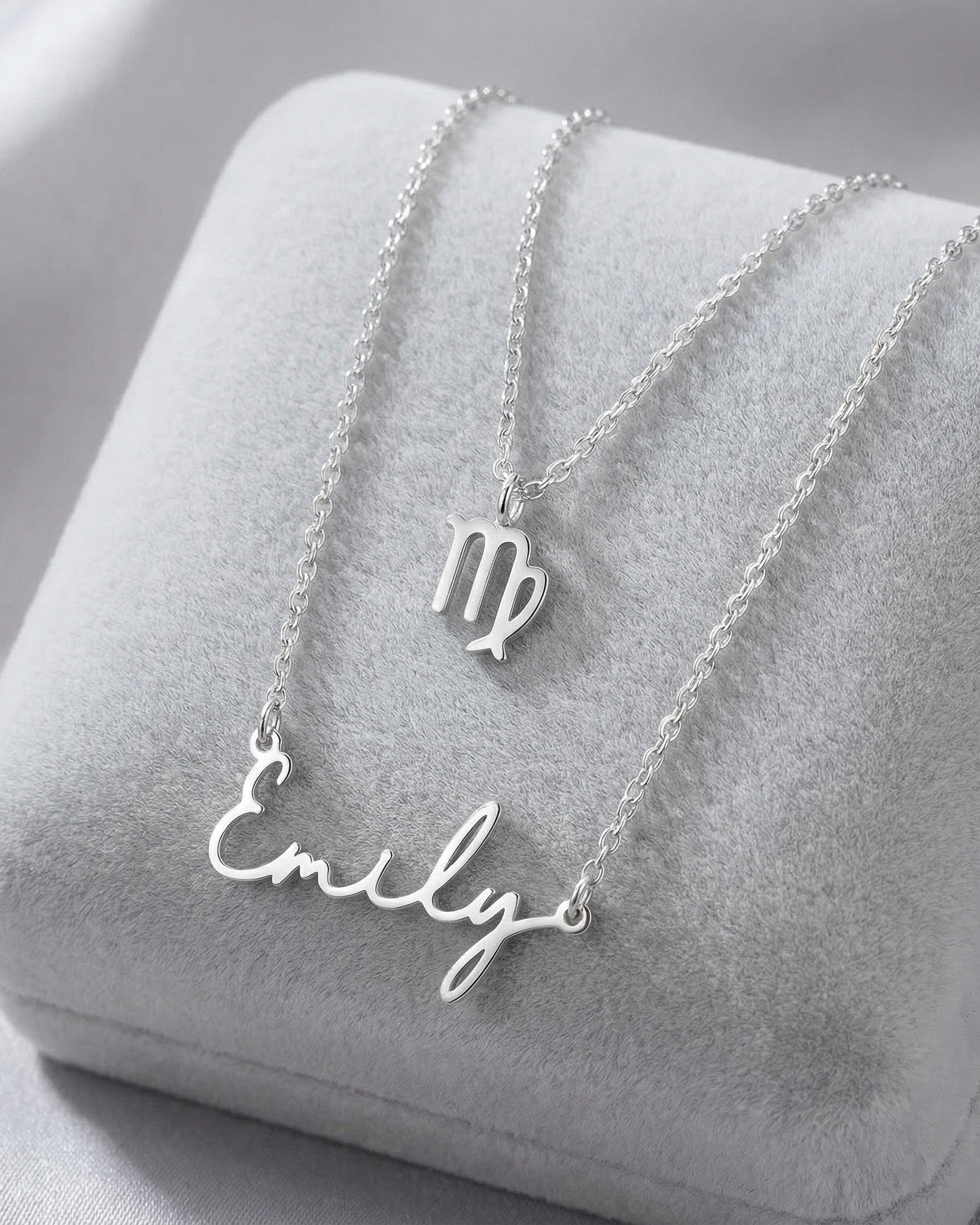 Necklace Signature Name & Zodiac Necklace Set HBD Signature Name & Star Sign Necklace Set – Personalised Pair in Gold or Silver