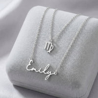 Personalised Name & Zodiac Necklace Set