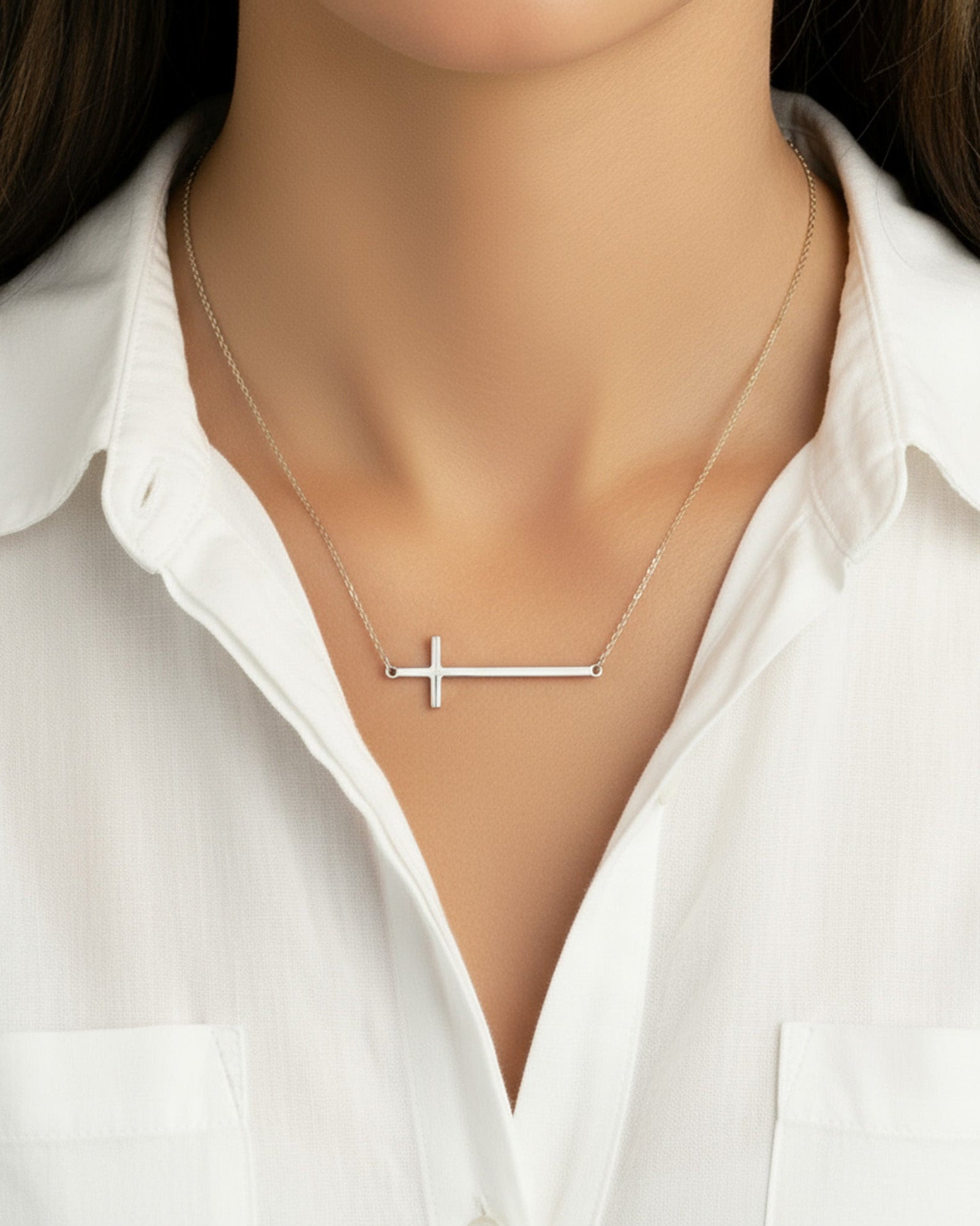 HeyBigDay Necklace Silver / Style 1 / 18" Inches Horizontal Cross Necklace