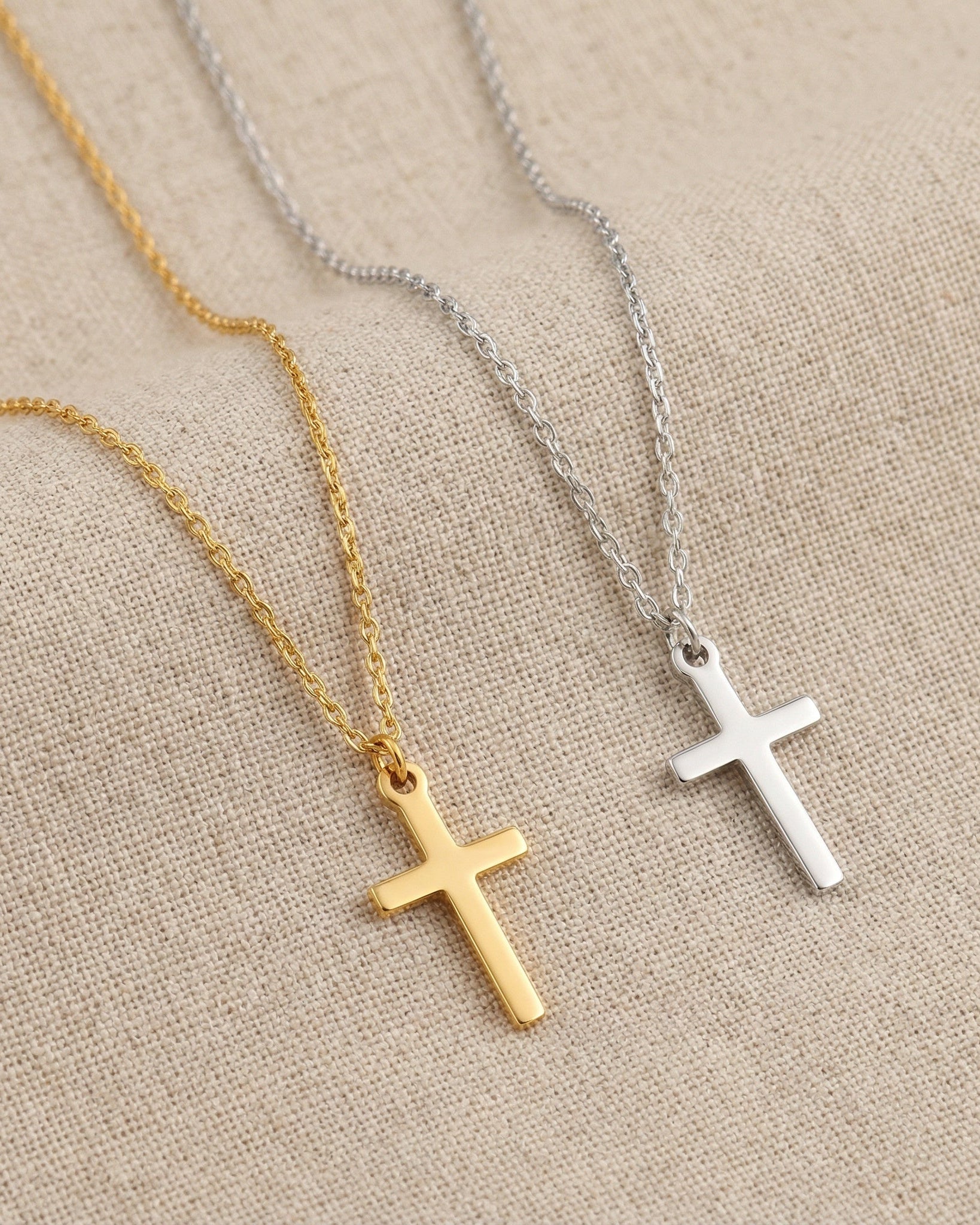 Solid Silver / Style 1 / 18" Inches Necklace Vertical Cross Necklace HBD Vertical Cross Necklace in Gold, Silver or Vermeil – Custom Pendant with Charm Options