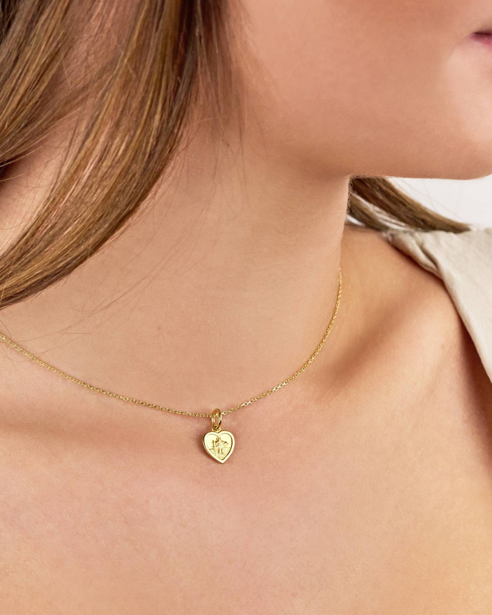 Necklace St Christopher Heart Necklace HBD St Christopher Heart Necklace in Gold or Silver – Protective Pendant – 15-21 Inch Chain